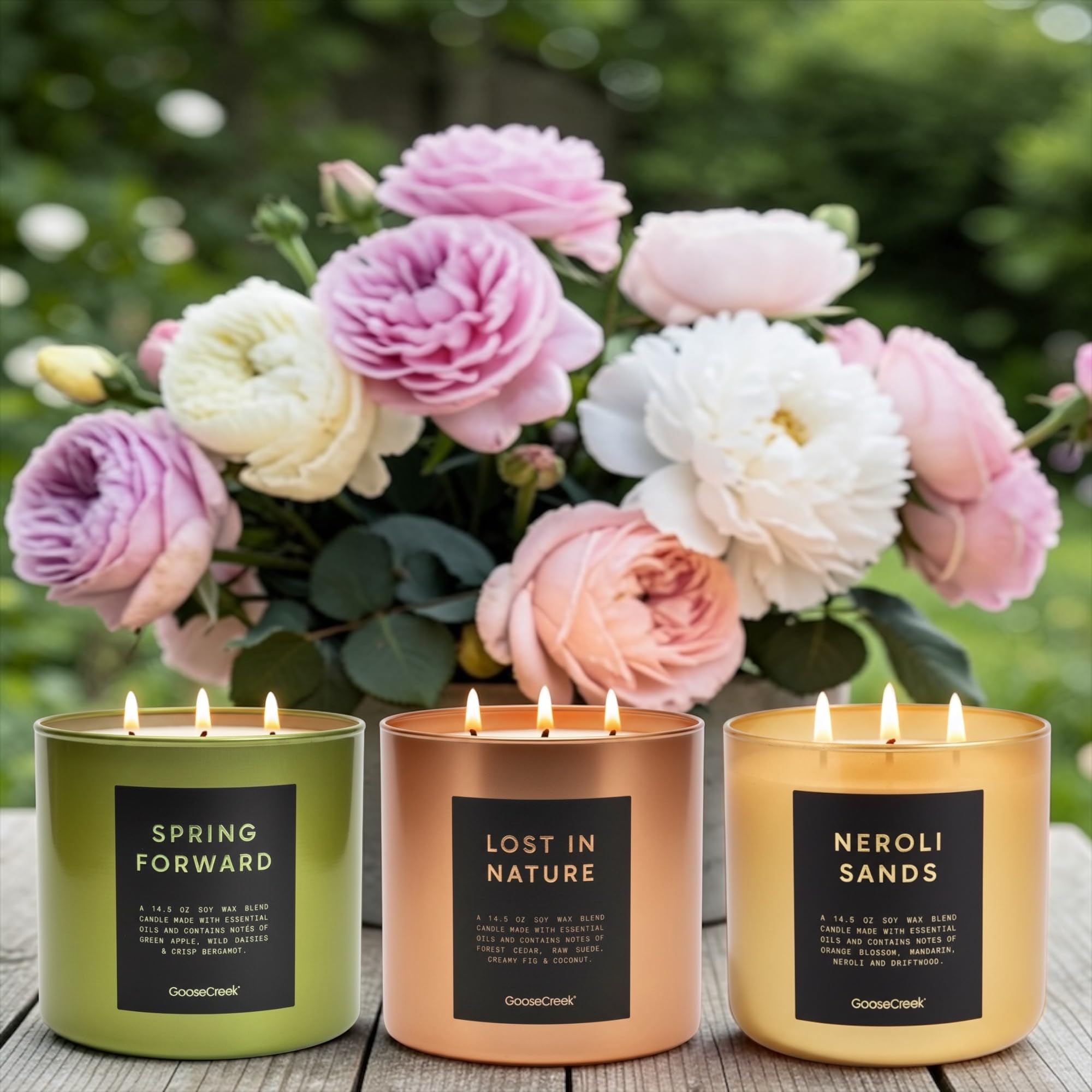 Soy Wax Blend Scented Candles with Natural Essential Oils, Set of 3, Lost in Nature, Spring Forward, Neroli Sands