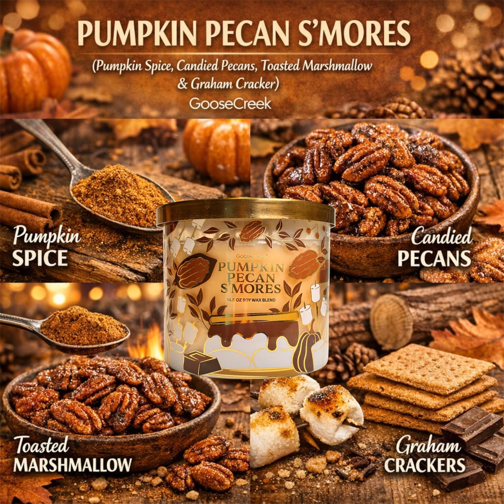 Pumpkin Pecan S'Mores Scented Candle, 14.5 oz Soy Wax Blend, Pumpkin Spice, Candied Pecans, Toasted Marshmallow & Graham Cracker