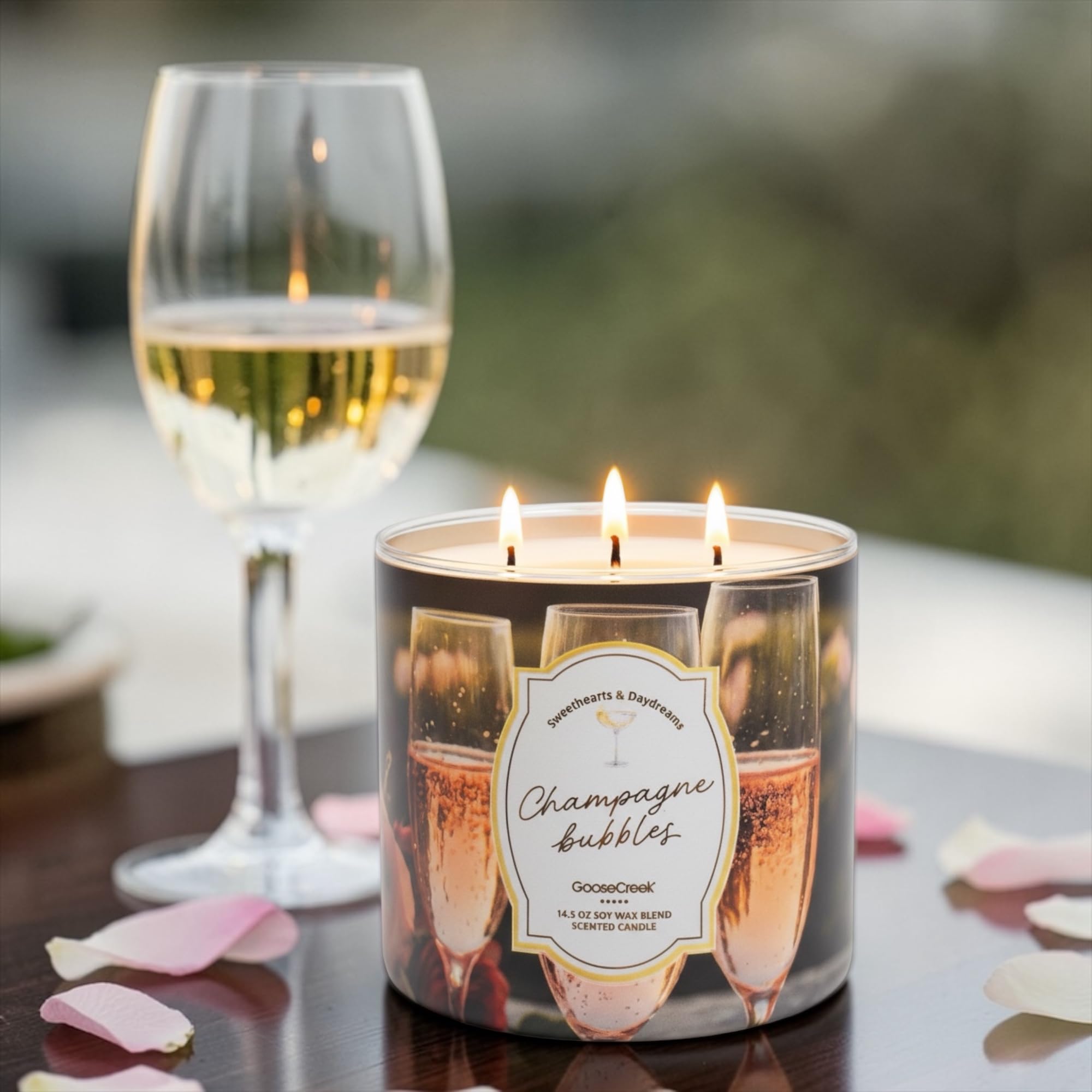 Champagne Bubbles Scented Candle, 14.5 oz Soy Wax Blend, 3-Wick, Sparkling Champagne, Pink Grapefruit, Juicy Orange