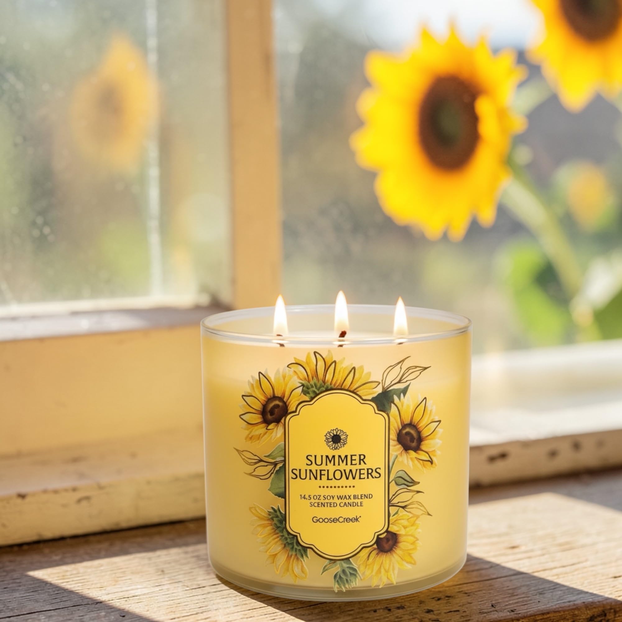 Summer Sunflowers Scented Candle, Soy Wax Blend, 14.5 oz with Artisanal Shortcake Soap Gift