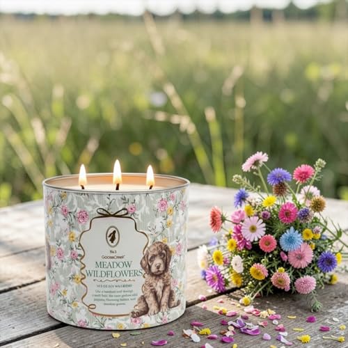 Meadow Wildflowers Scented Candle, 14.5 oz Soy Wax Blend with Artisanal Shortcake Soap Gift