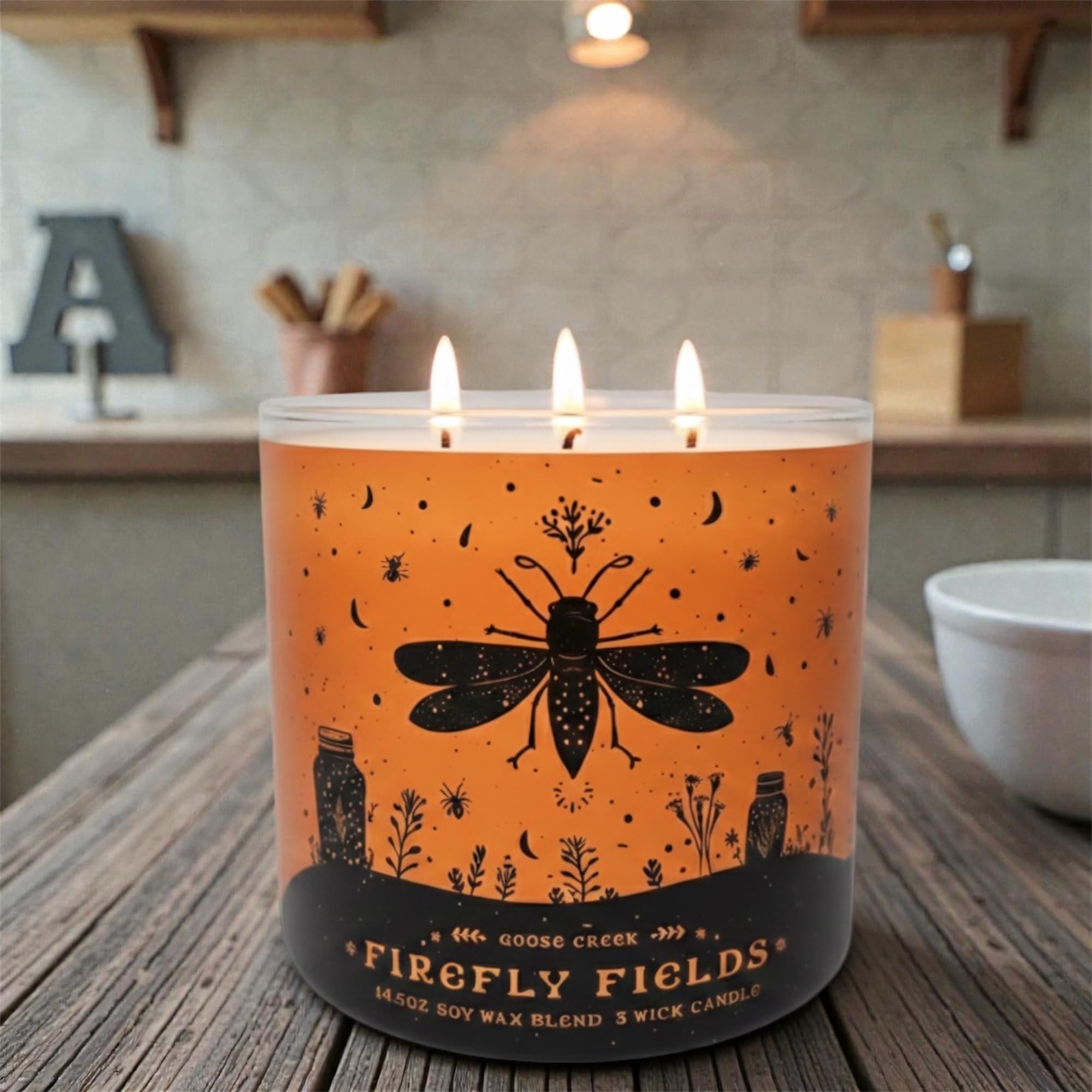 Goose Creek Firefly Fields Soy Wax Blend 3 Wick Candle, 14.5oz, Black Vanilla Scent & as a Gift Artisanal Shortcake soap.