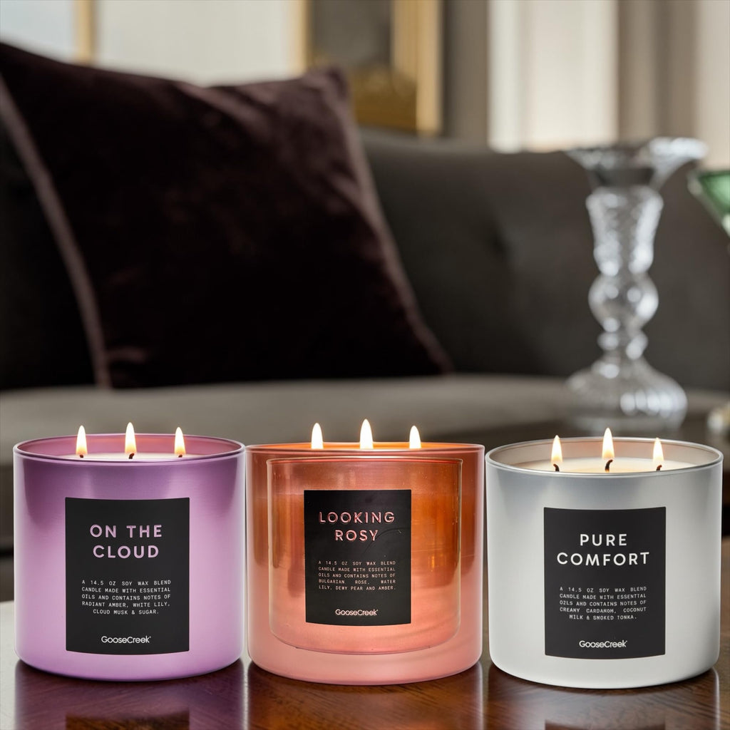 Soy Wax Blend Scented Candles, 14.5 oz, Set of 3, with Natural Essential Oils, Pure Comfort, Looking Rosy, on the Cloud