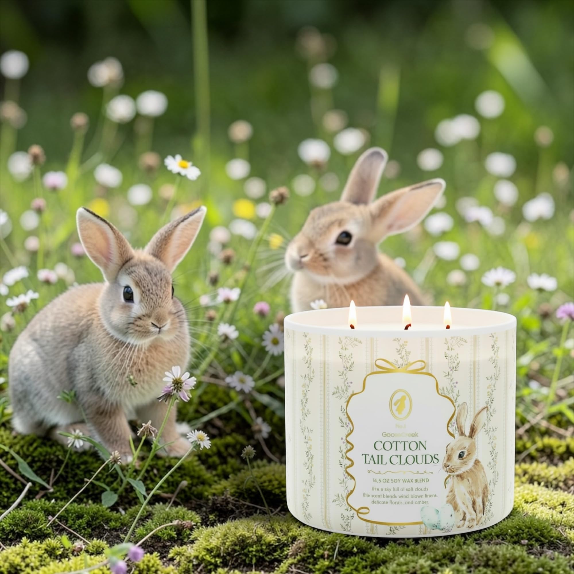 Cotton Tail Clouds Scented Candle, 14.5 oz Soy Wax Blend with Artisanal Soap Gift, Wind-Blown Linens and Delicate Florals
