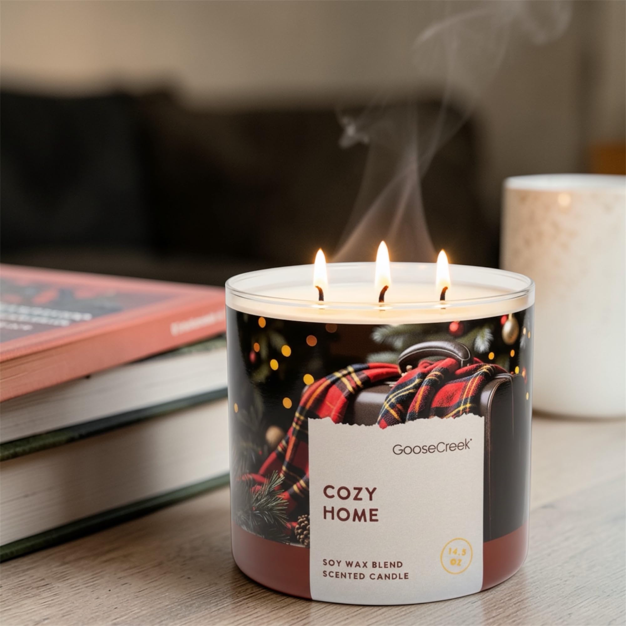 Cozy Home 3-Wick Scented Candle, Soy Wax Blend, Warm Woods, Toasted Coconut, Soft Cashmere, Creamy Amber, 14.5 oz