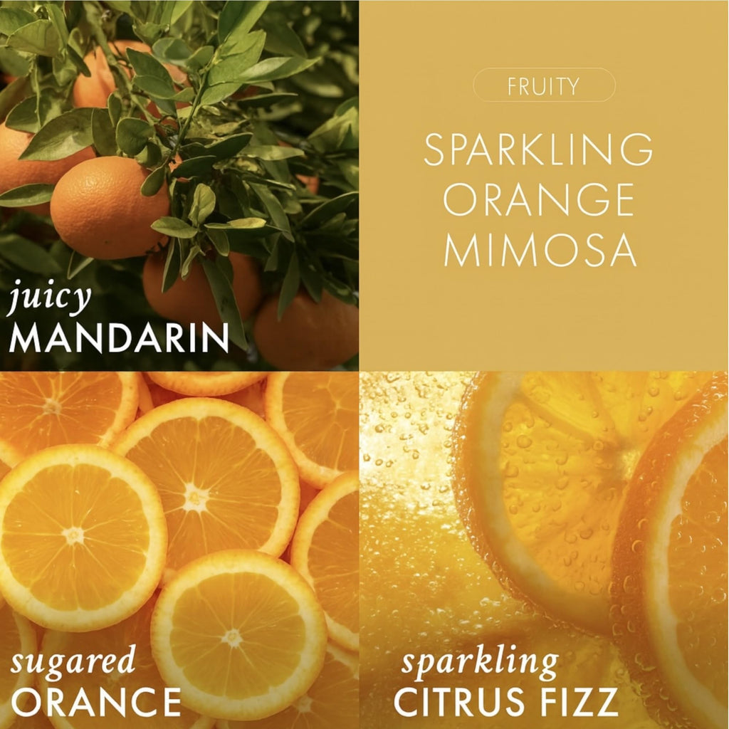 Sparkling Orange Mimosa Scented Candle, 14.5 oz Soy Wax Blend with Gold Lid, Includes Artisanal Goat Soap Gift