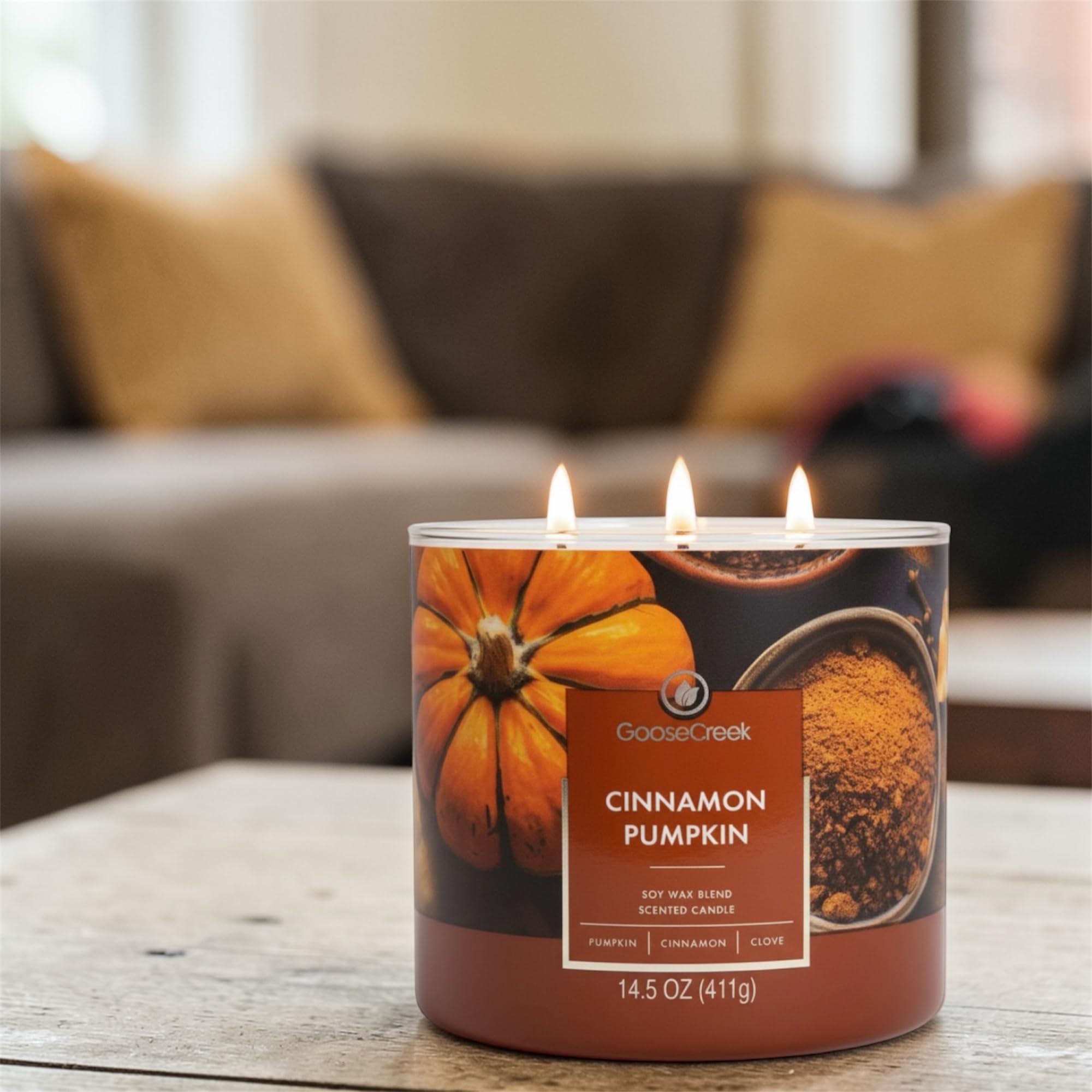 Cinnamon Pumpkin Scented Candle, Soy Wax Blend, 3-Wick, Country Pumpkin, Sweet Cinnamon, Warm Cardamom, 14.5 oz