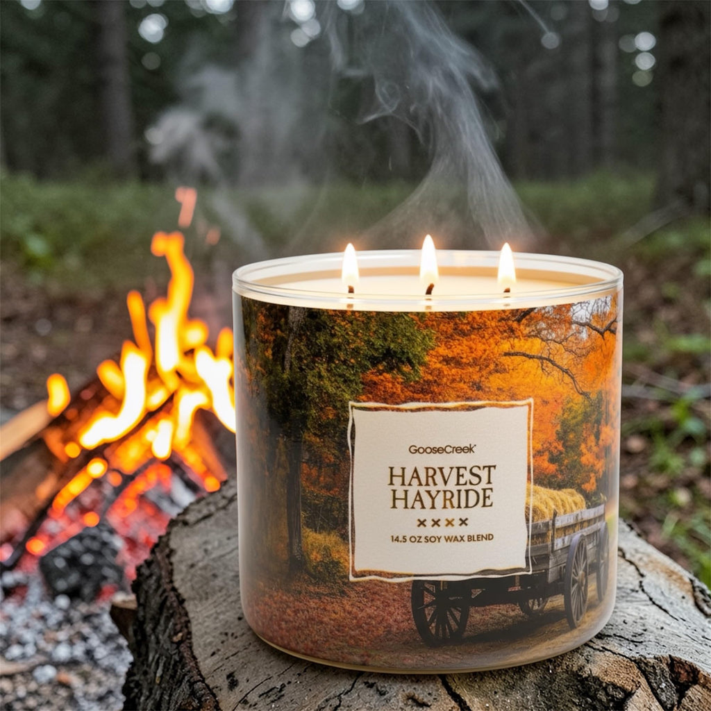 Harvest Hayride Scented Candle, Soy Wax Blend, Orchard Apple, Spiced Pumpkin, Mountain Hay, Warm Cedar, 14.5 oz