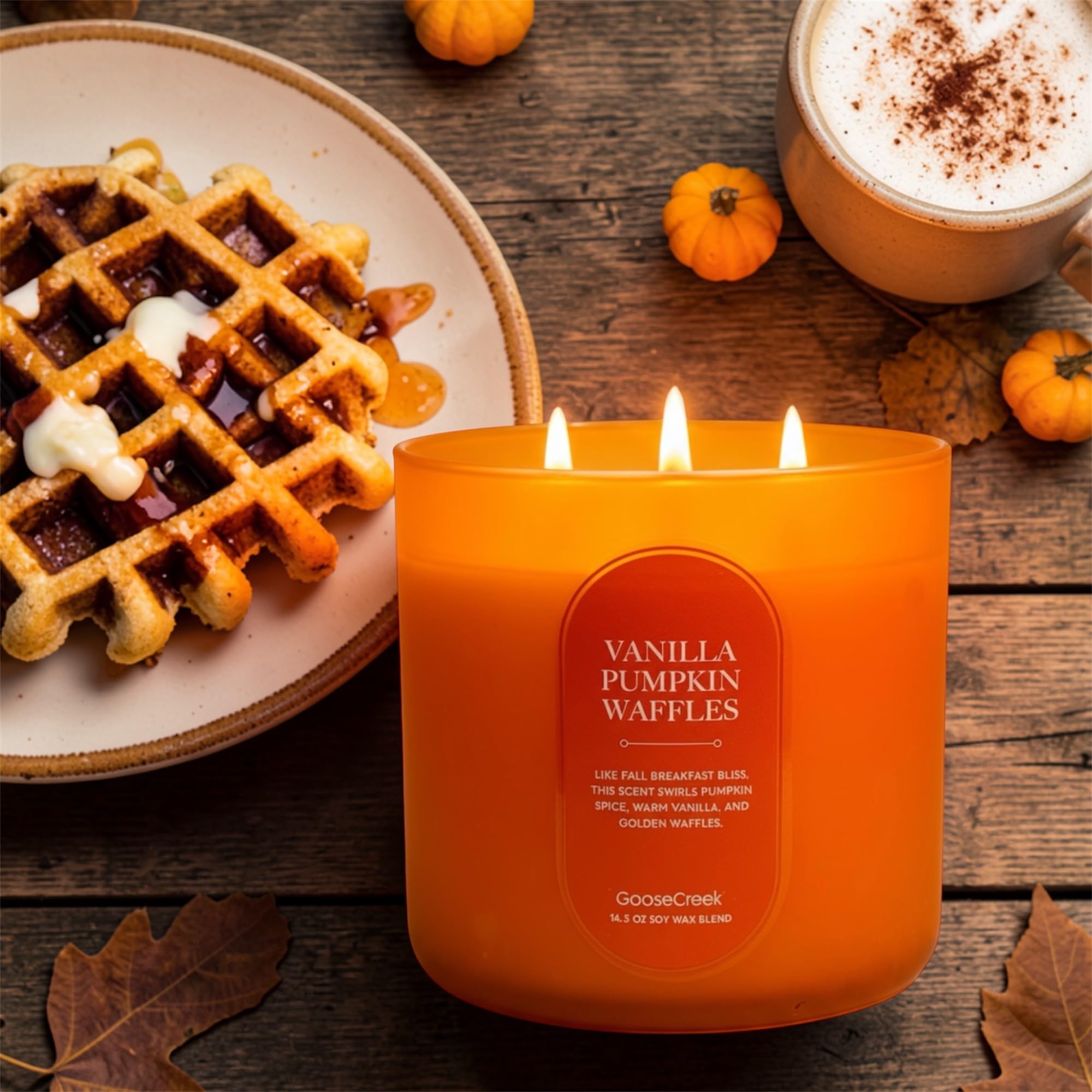 Vanilla Pumpkin Waffles Candle, Soy Wax Blend, Pumpkin Spice, Vanilla Waffles and Maple Syrup Scent, 14.5 oz