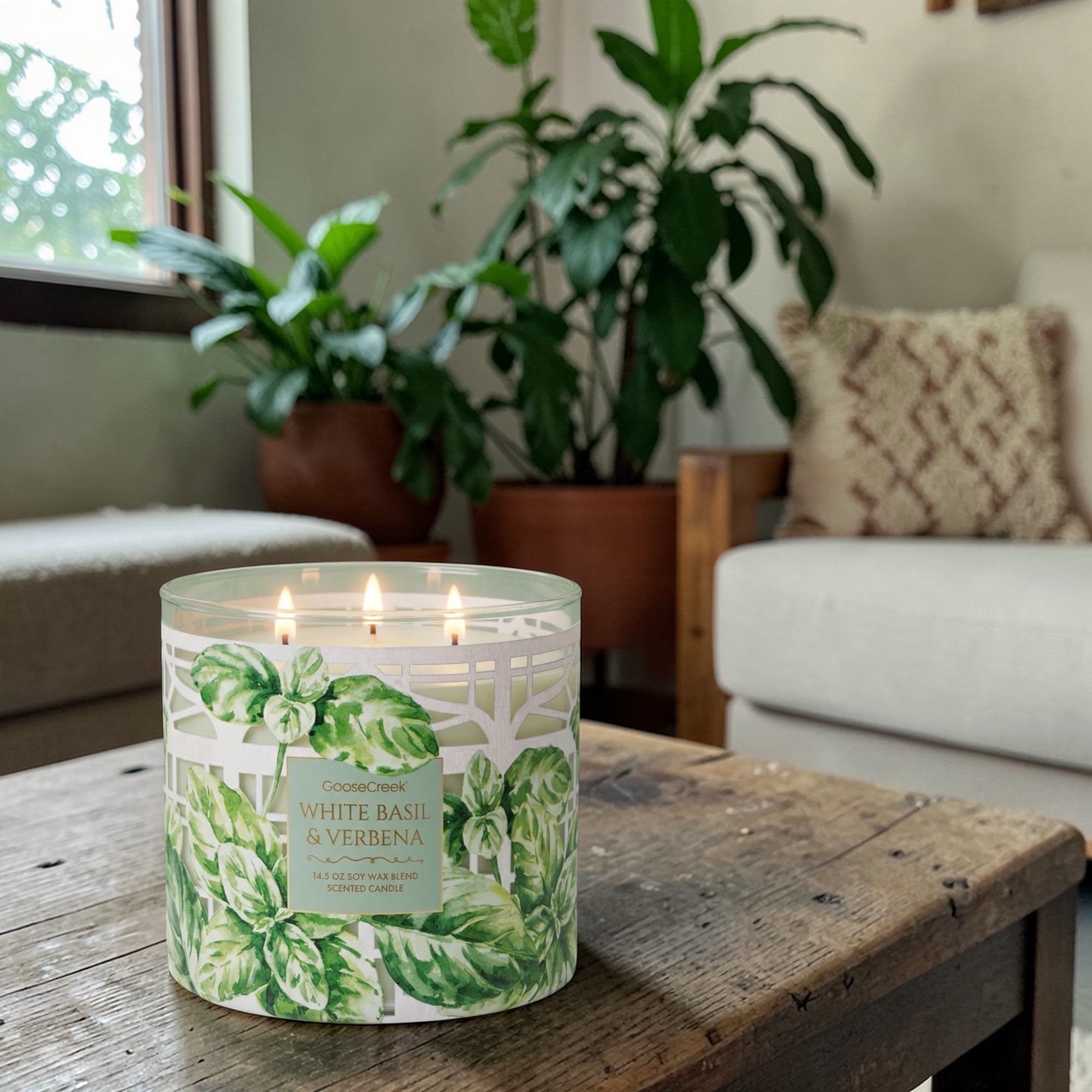 White Basil & Verbena Scented Candle, 14.5 oz Soy Wax Blend, Gold Lid