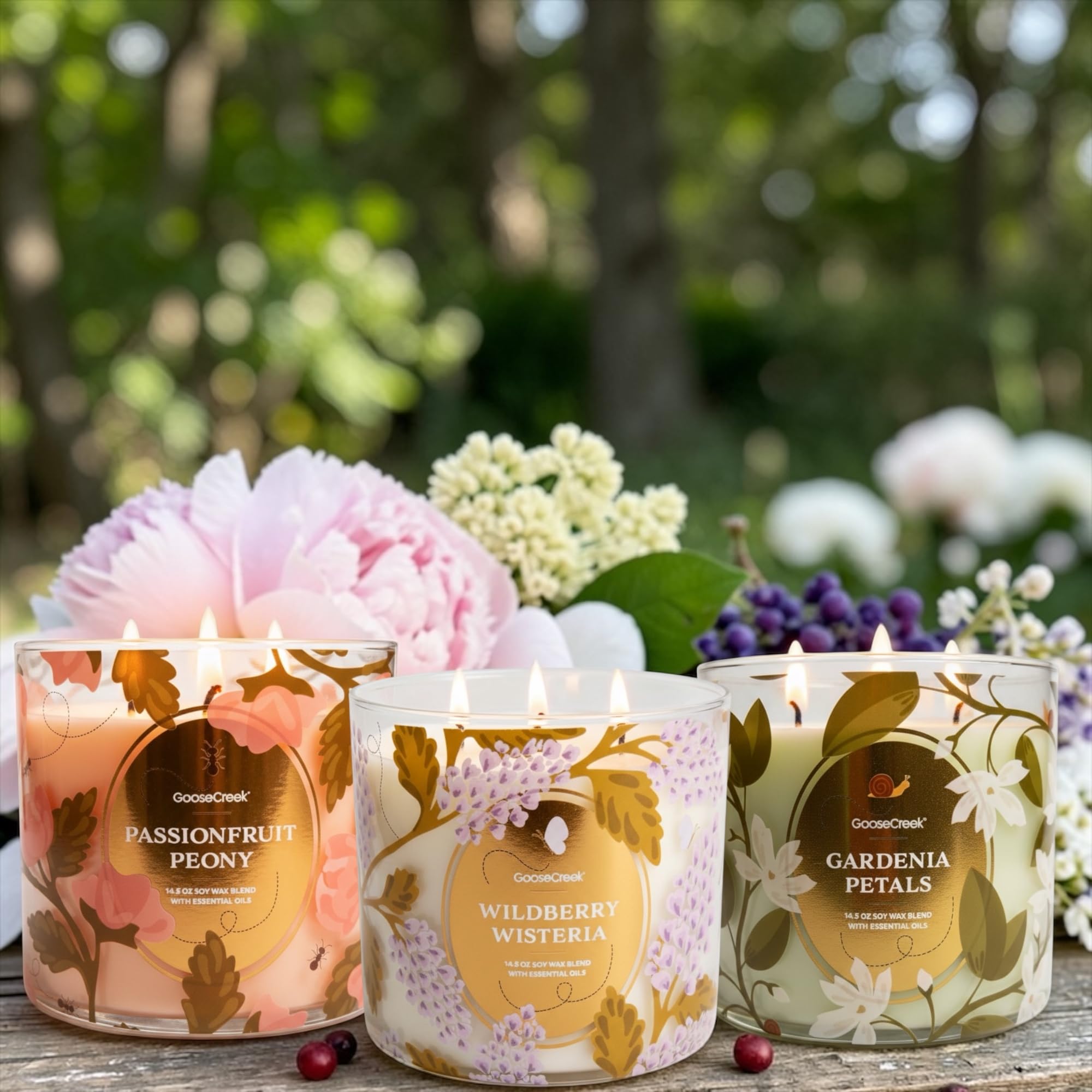 Floral Summer 3-Wick Scented Candles, Soy Wax Blend with Essential Oils, 14.5 oz, Set of 3 Floral Fragrances
