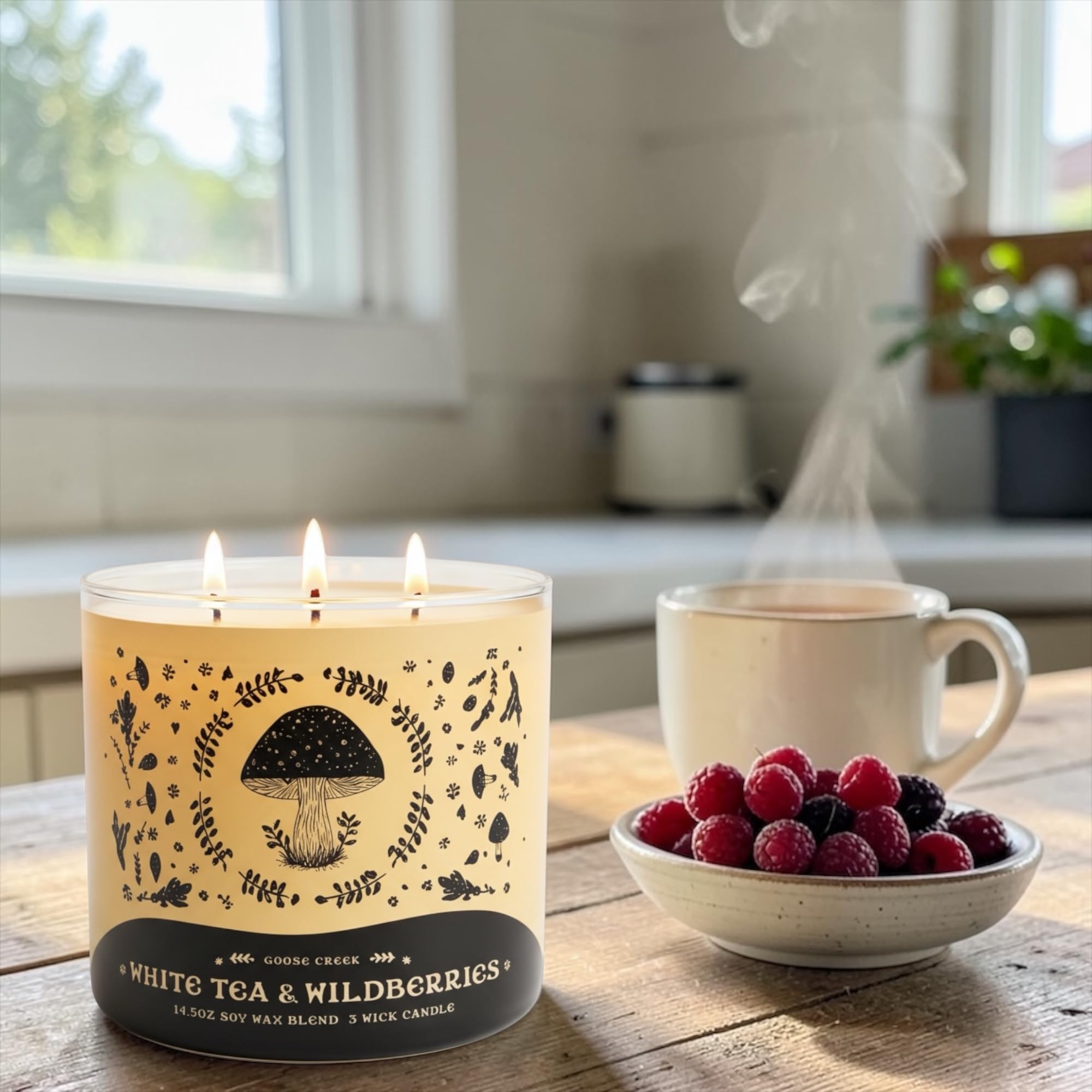 White Tea & Wildberries Scented Candle, 14.5oz Soy Wax Blend, 3 Wick, with Artisanal Shortcake Soap Gift