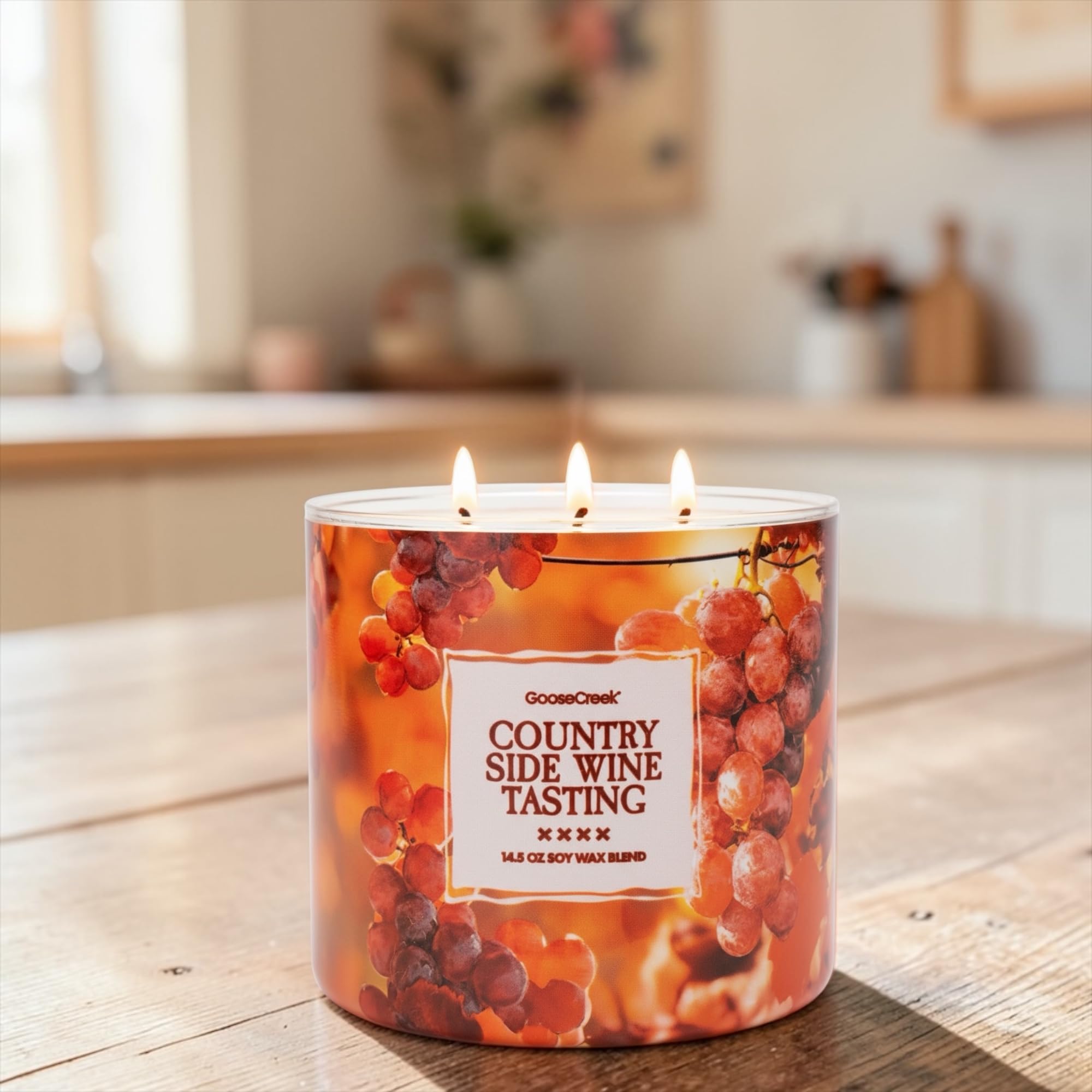 Country Side Wine Tasting 3-Wick Candle, Soy Wax Blend, Merlot, Cherry & Plum Scent, 14.5 oz