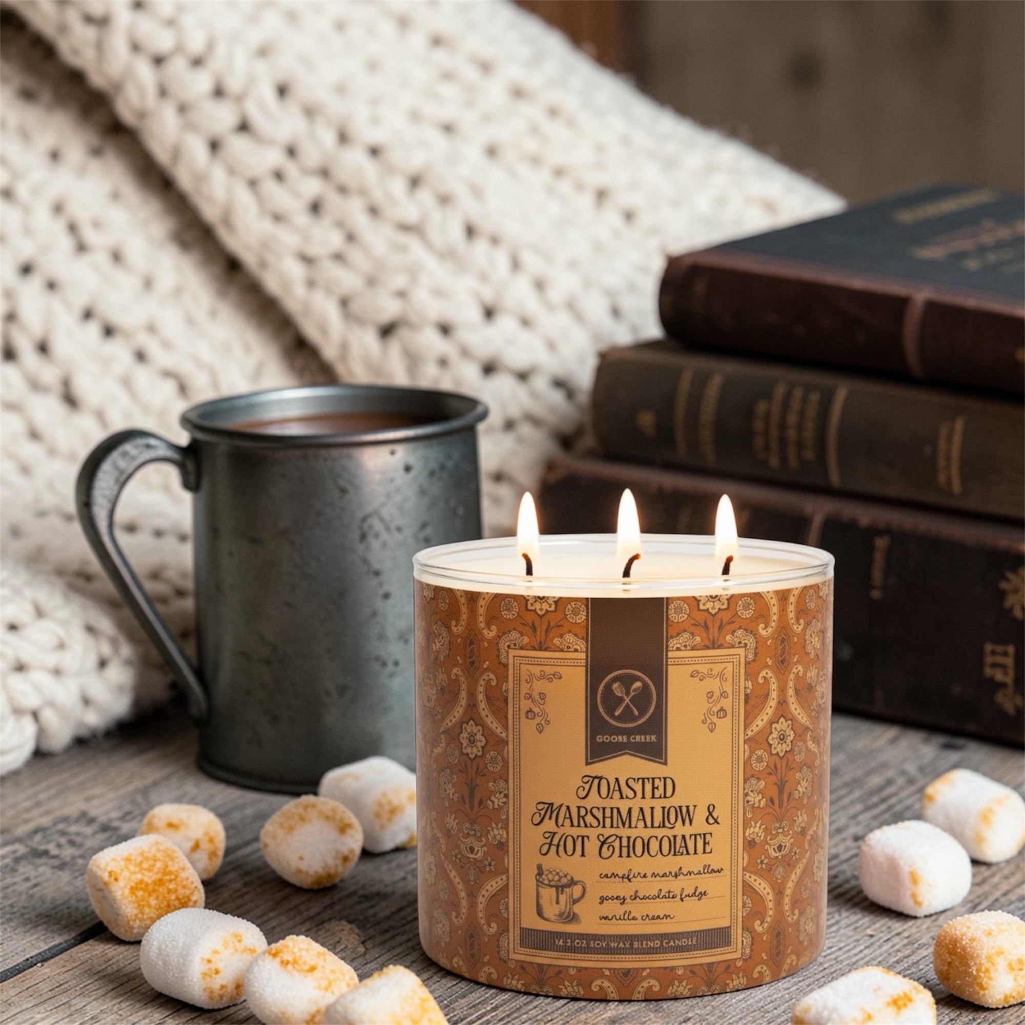 Toasted Marshmallow & Hot Chocolate Soy Wax Blend Candle, 14.5 oz, Campfire Marshmallow, Chocolate Fudge, Vanilla Cream