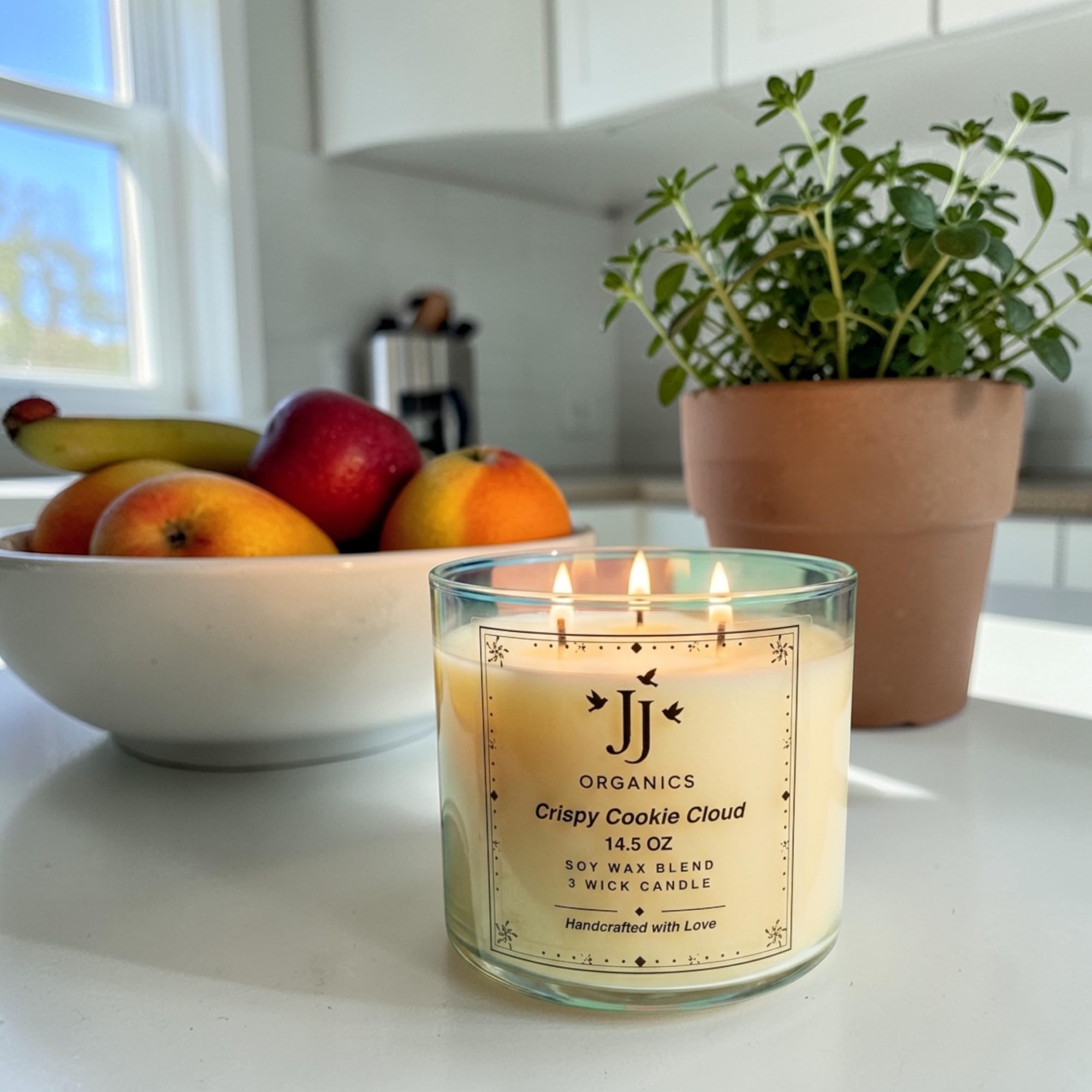 JJ Organics Crispy Cookie Cloud Soy Wax Blend Candle, 3 Wick, 14.5 oz, Handcrafted