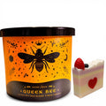 Queen Bee Scented Candle with Artisanal Shortcake Soap, Floral Manuka Honey Bergamot Butterfly Pea, 14.5 Oz Soy Wax Blend, 3 Wick, Round Glass Jar