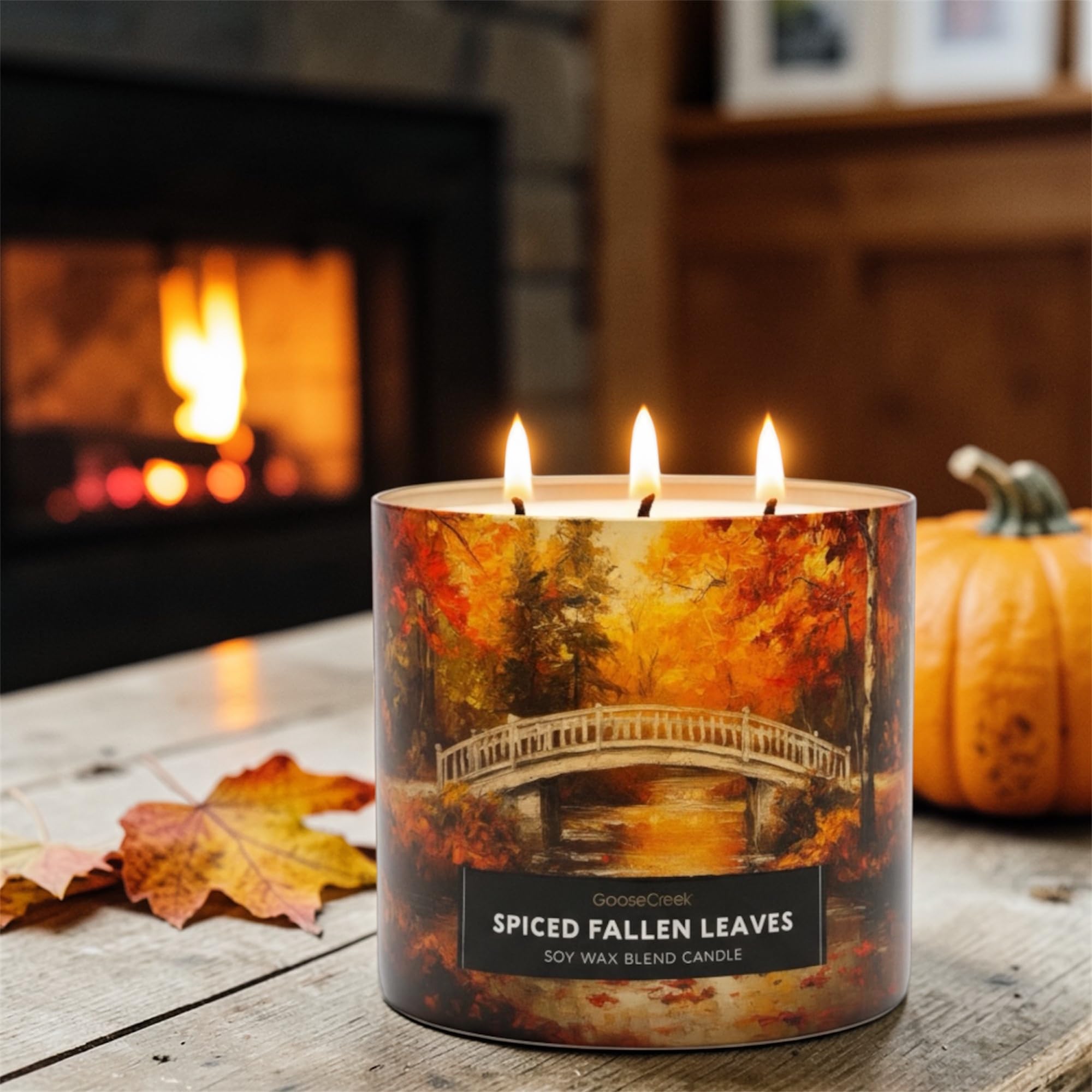 Spiced Fallen Leaves Soy Wax Blend Candle, Crisp Apples Pear Nectar, Autumn Spice
