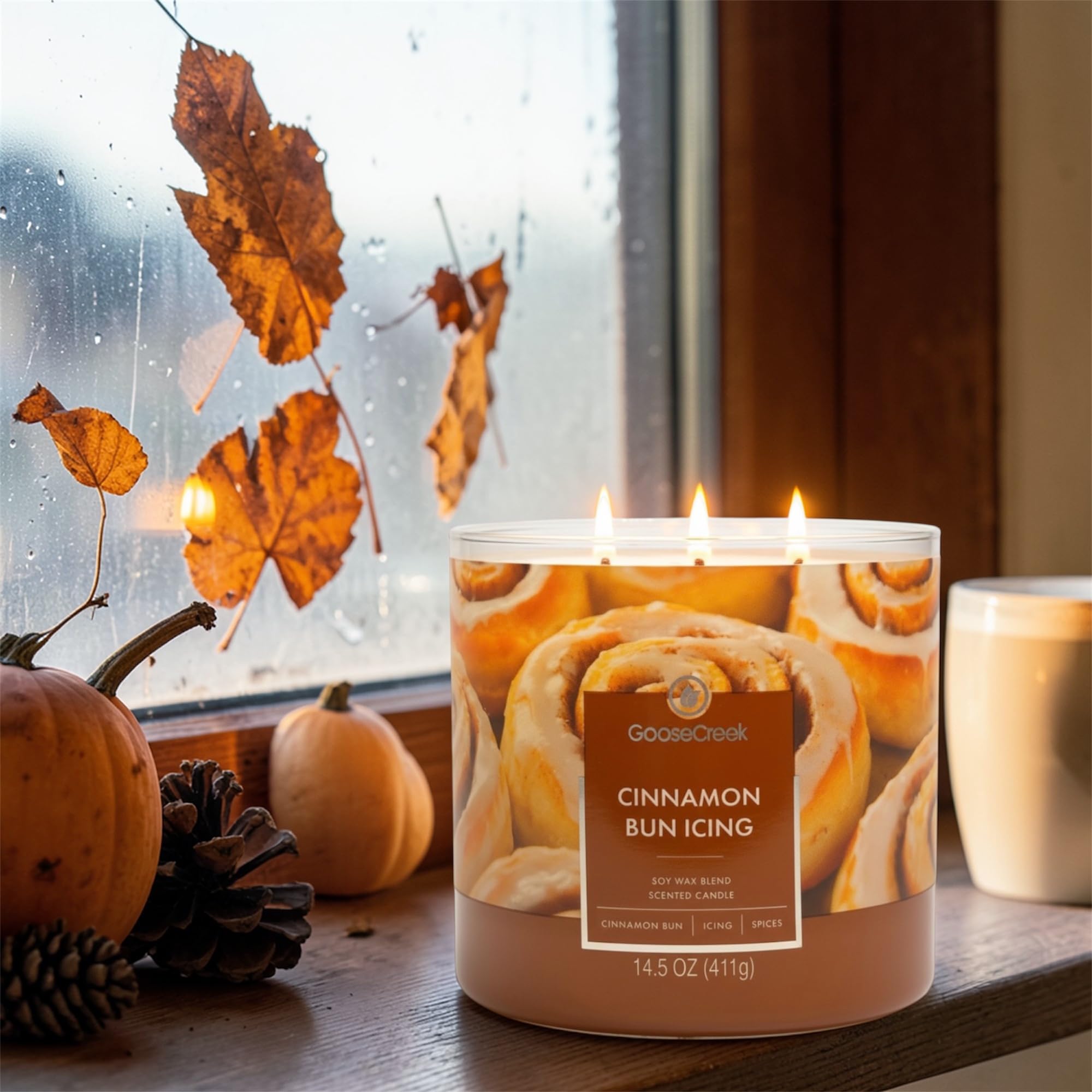 Cinnamon Bun Icing Scented Candle, Soy Wax Blend, 3-Wick, 14.5 oz, Cinnamon Bun, Icing, and Spices