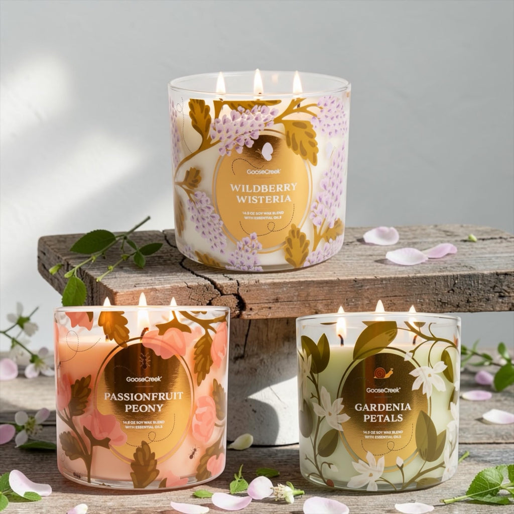 Floral Summer 3-Wick Scented Candles, Soy Wax Blend with Essential Oils, 14.5 oz, Set of 3 Floral Fragrances