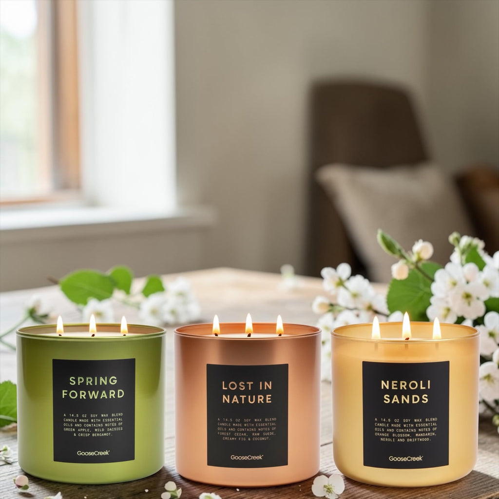 Soy Wax Blend Scented Candles with Natural Essential Oils, Set of 3, Lost in Nature, Spring Forward, Neroli Sands