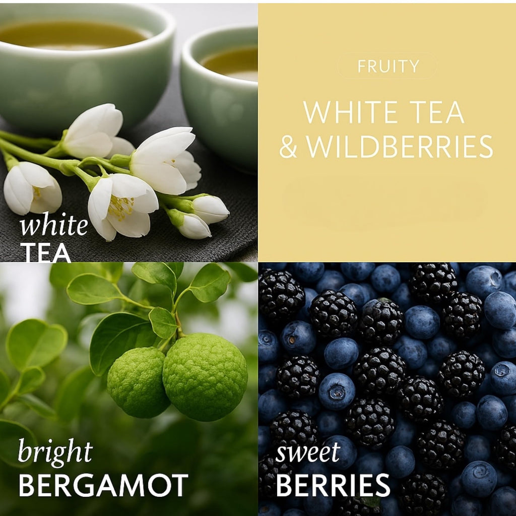 White Tea & Wildberries Scented Candle, 14.5oz Soy Wax Blend, 3 Wick, with Artisanal Shortcake Soap Gift