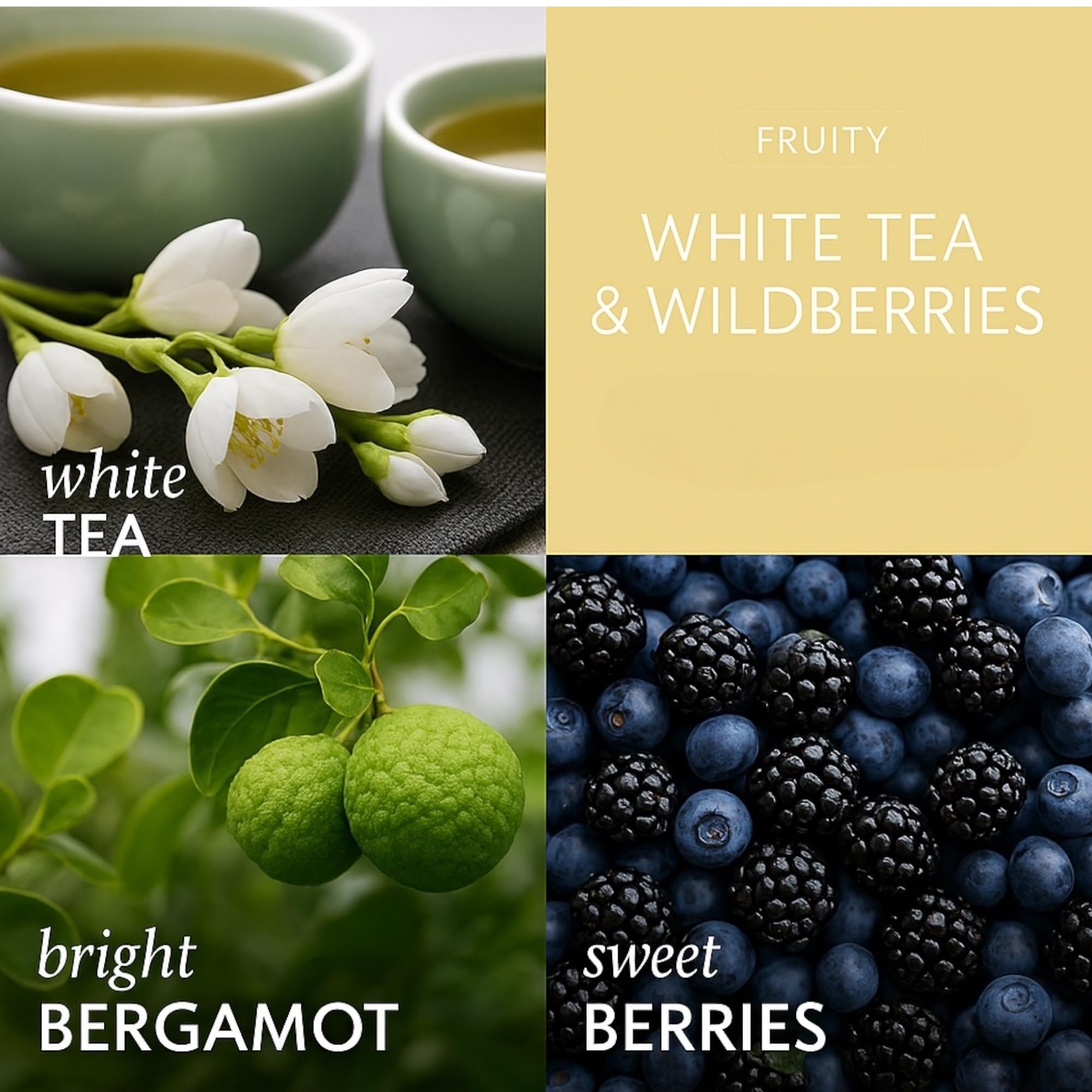 White Tea & Wildberries Scented Candle, 14.5oz Soy Wax Blend, 3 Wick, with Artisanal Shortcake Soap Gift