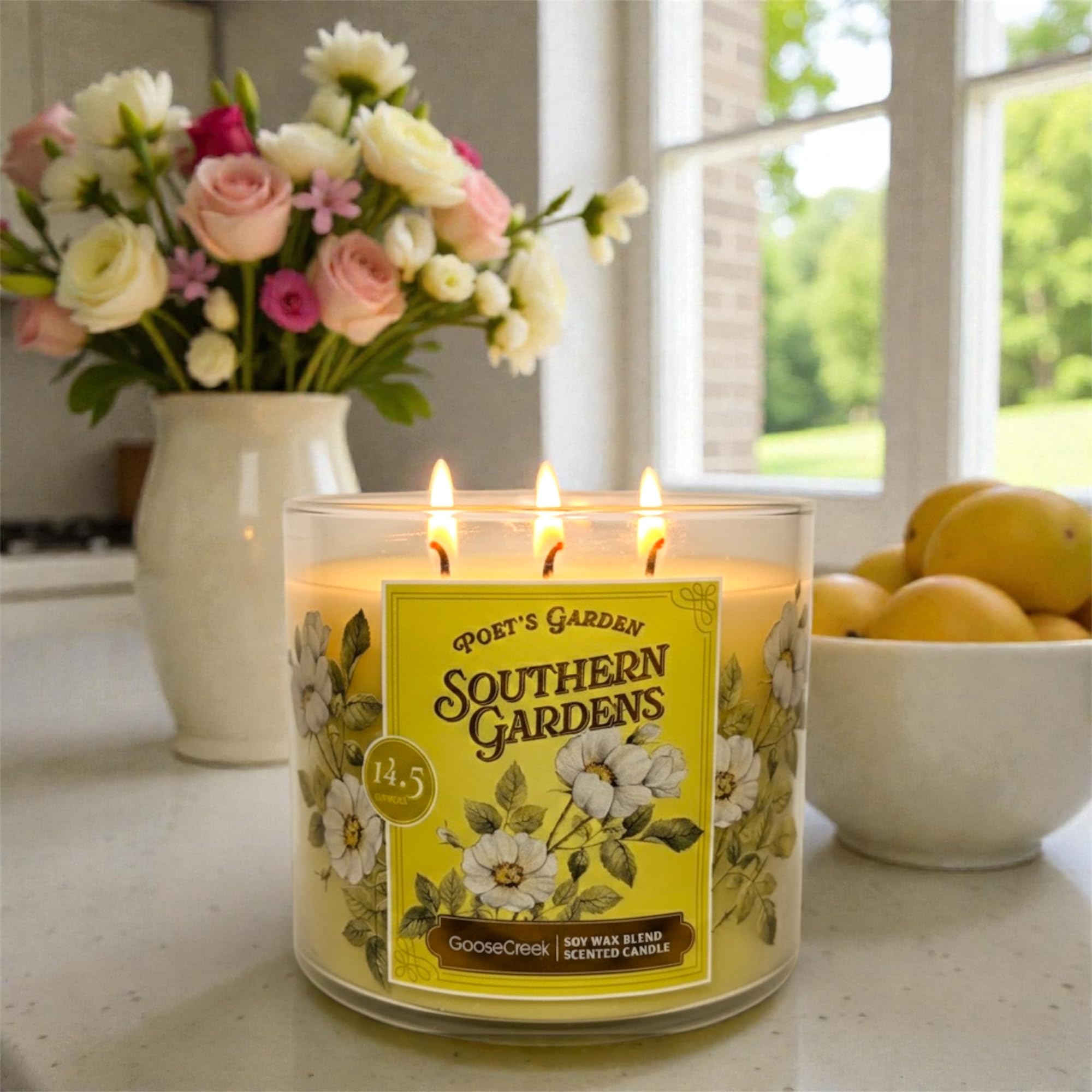 Goose Creek Poet's Garden Southern Gardens Scented Candle, Soy Wax Blend, 3-Wick, 14.5 oz