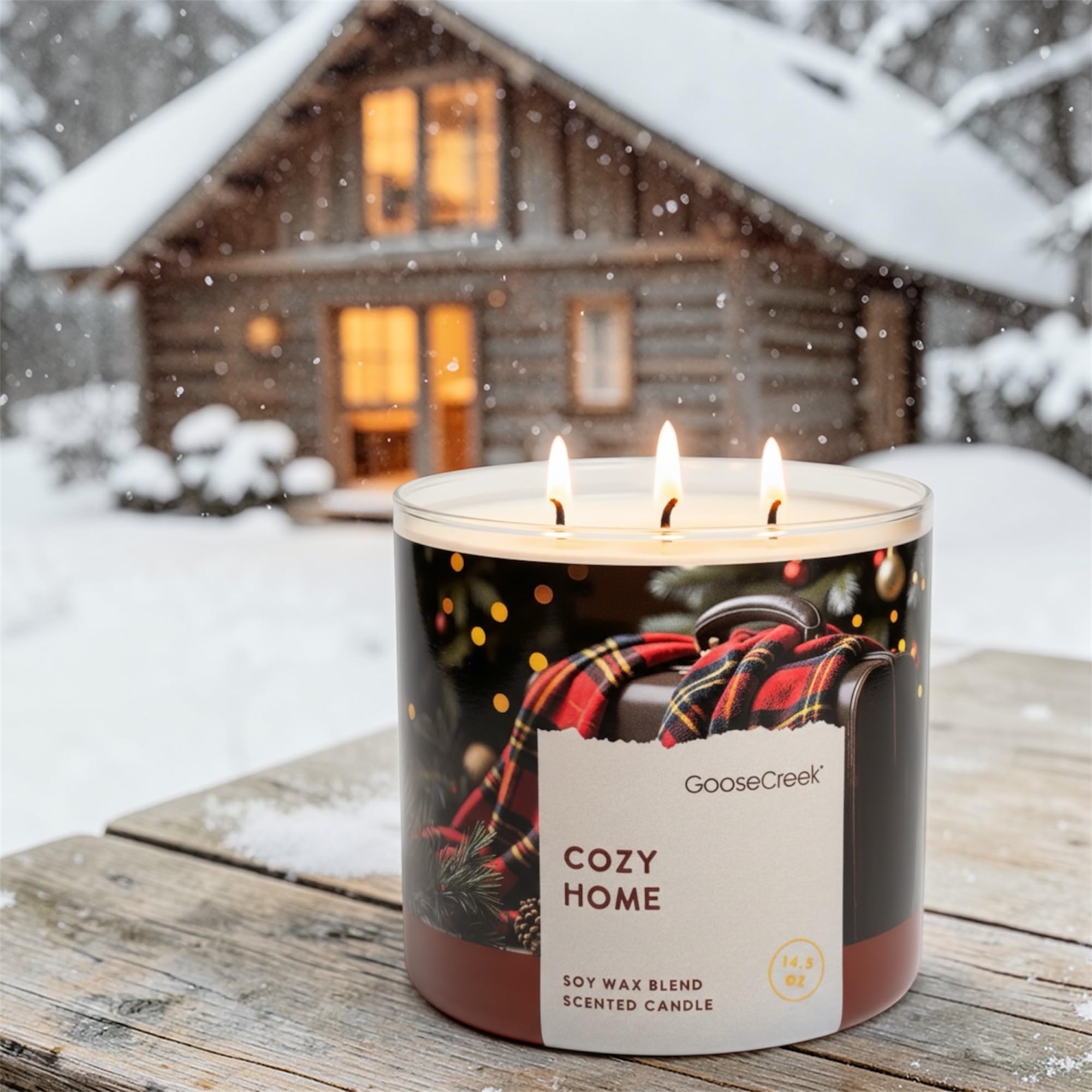 Cozy Home 3-Wick Scented Candle, Soy Wax Blend, Warm Woods, Toasted Coconut, Soft Cashmere, Creamy Amber, 14.5 oz