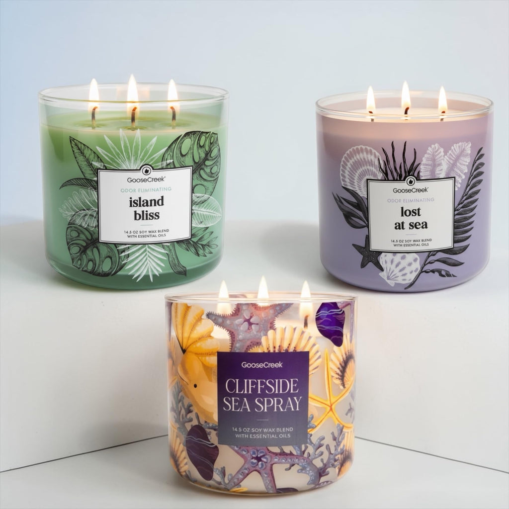Soy Wax Blend Scented Candle, 14.5 oz, Odor Eliminating, Ocean and Tropical Themes, with Essential Oils