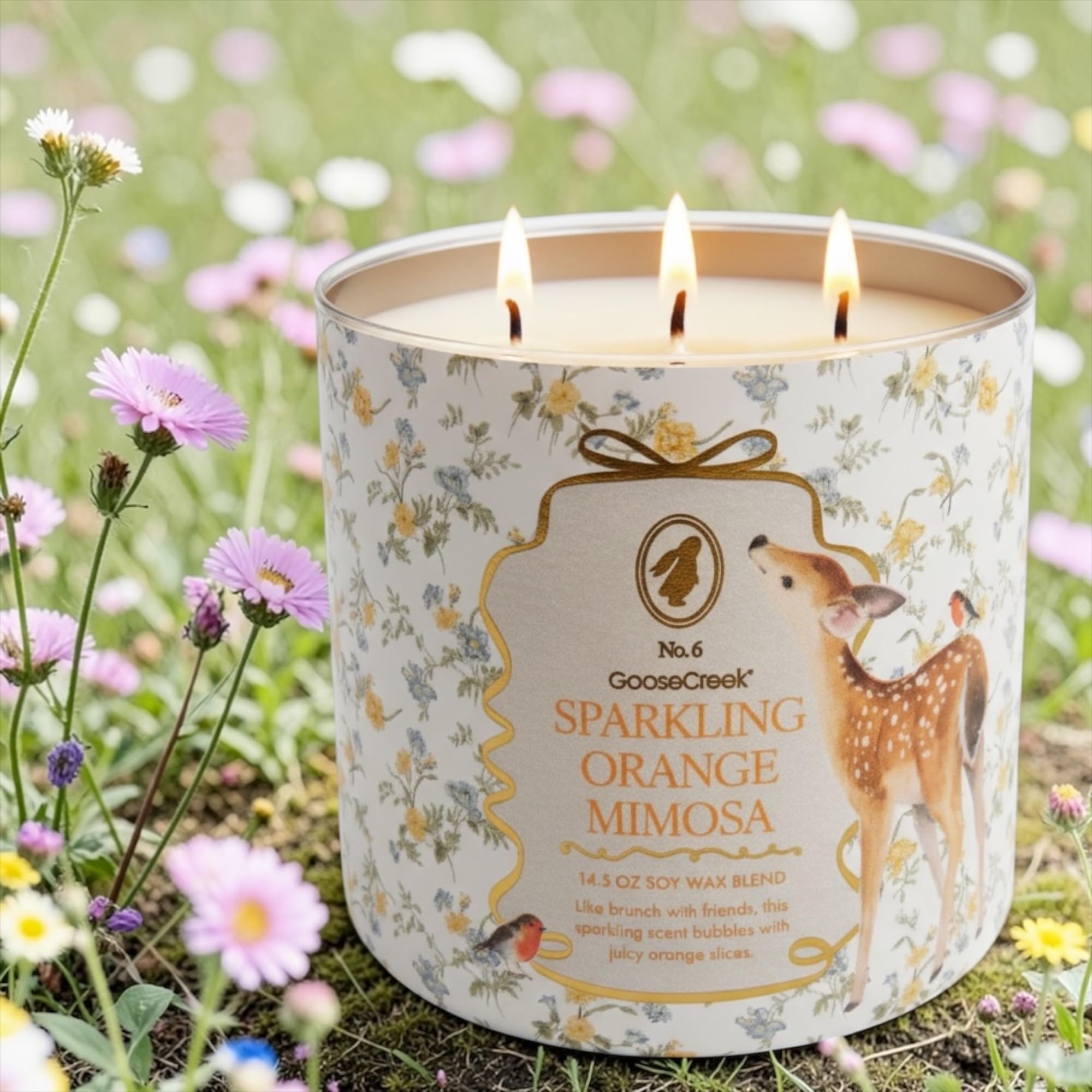 Sparkling Orange Mimosa Scented Candle, 14.5 oz Soy Wax Blend with Gold Lid, Includes Artisanal Goat Soap Gift