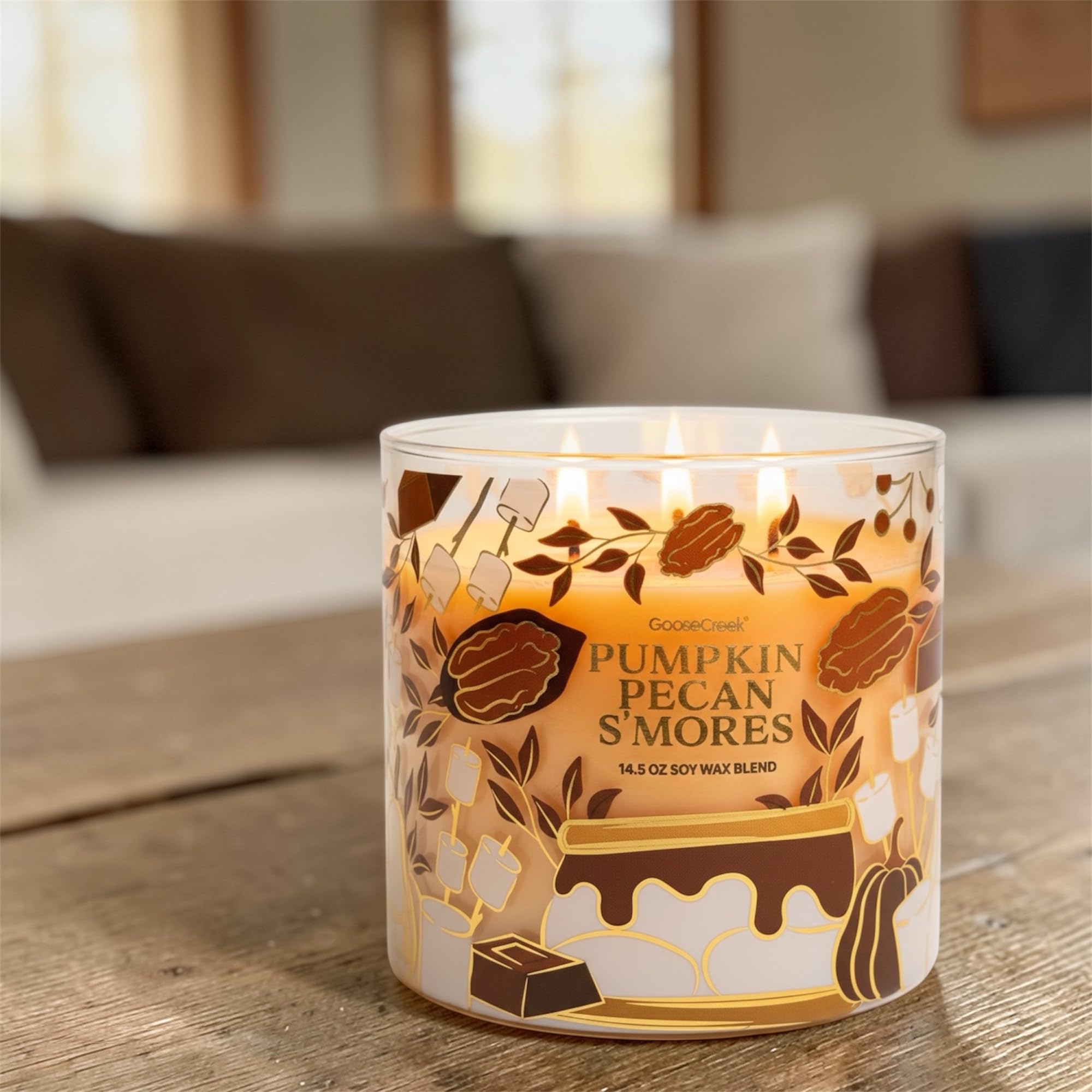 Pumpkin Pecan S'Mores Scented Candle, 14.5 oz Soy Wax Blend, Pumpkin Spice, Candied Pecans, Toasted Marshmallow & Graham Cracker