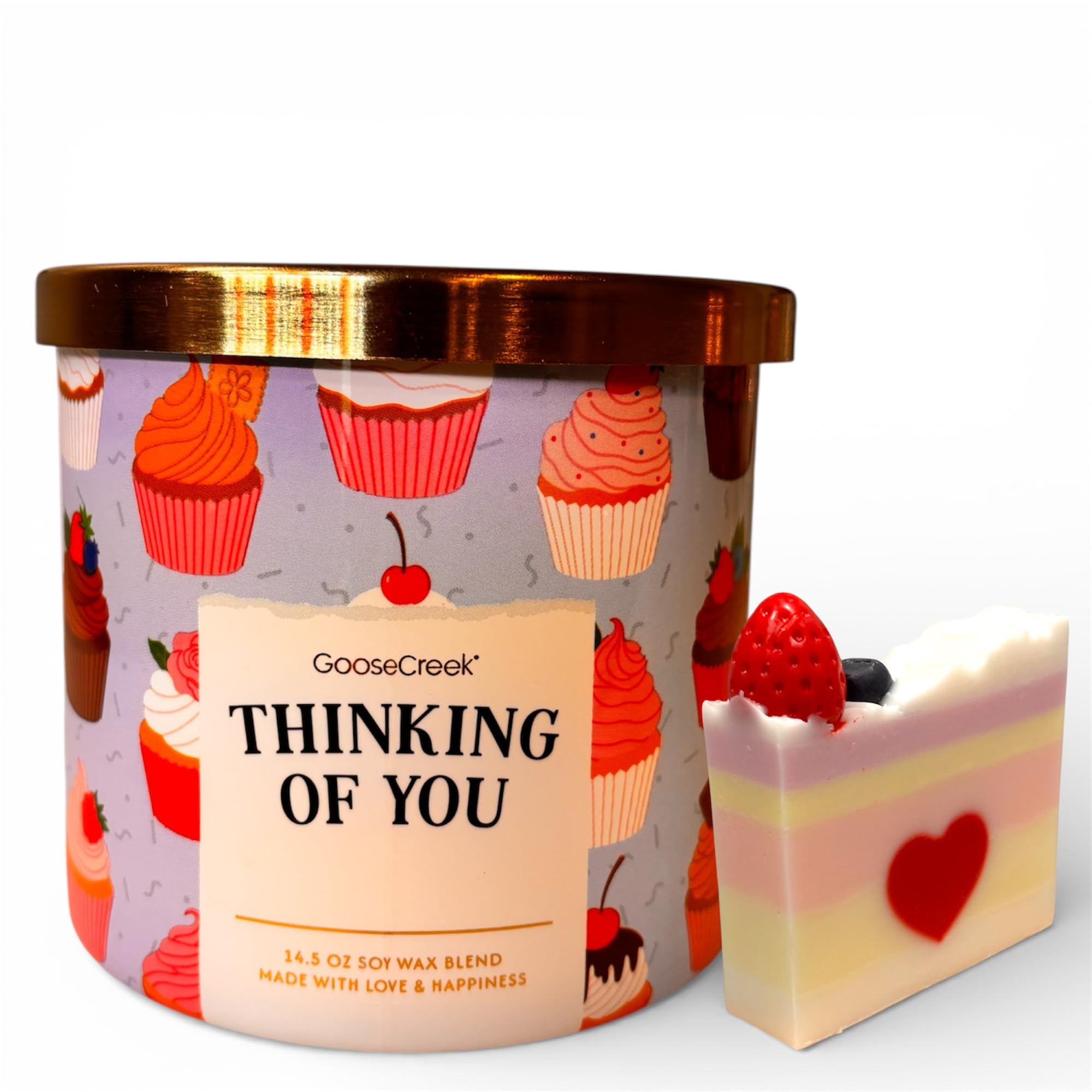 Thinking of You Candle, Soy Wax Blend, Cupcake Theme, 14.5 oz and Artisanal Shortcake soap as a Gift.