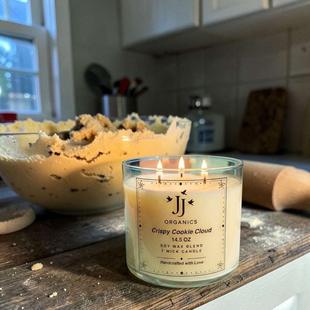 JJ Organics Crispy Cookie Cloud Soy Wax Blend Candle, 3 Wick, 14.5 oz, Handcrafted