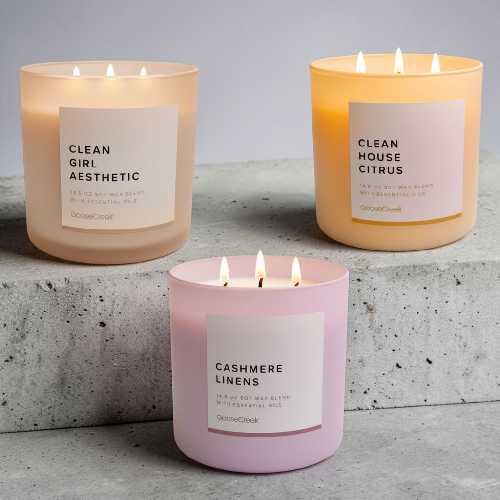Soy Wax Blend Candle, 14.5 oz, with Essential Oils, Clean House Citrus, Cashmere Linens, Clean Girl Aesthetic
