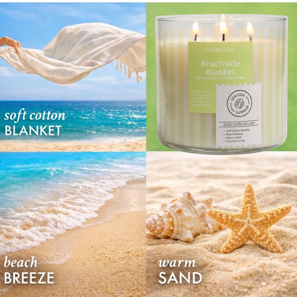 Seaside Summer Collection, Set o 3-Wick 14.5 oz Scented Candles, Soy Wax Blend with Essential Oils,