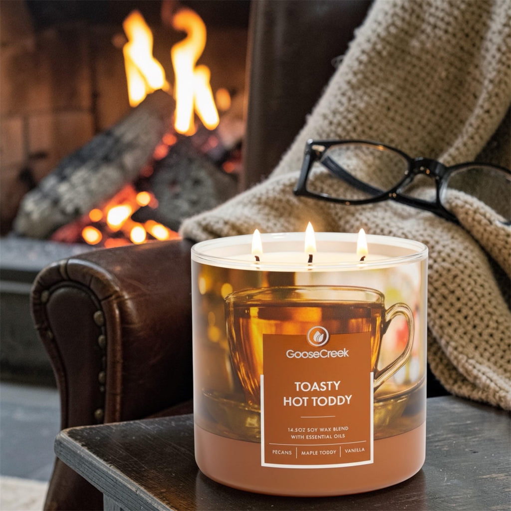 Toasty Hot Toddy Candle, 14.5 oz Soy Wax Blend with Essential Oils, Dark Rum, Molten Maple, Toasted Pecans, Spiced Vanilla