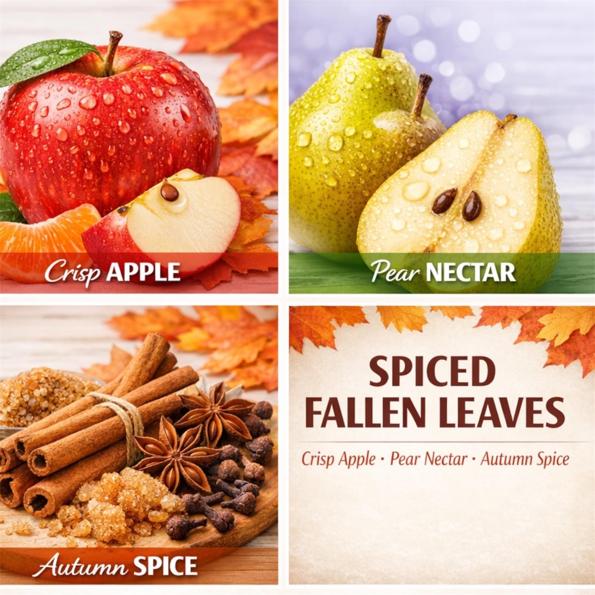 Spiced Fallen Leaves Soy Wax Blend Candle, Crisp Apples Pear Nectar, Autumn Spice