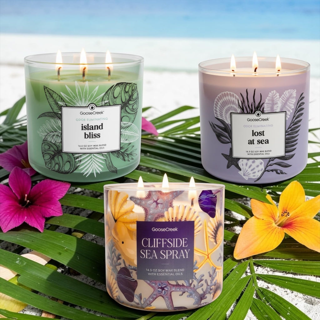 Soy Wax Blend Scented Candle, 14.5 oz, Odor Eliminating, Ocean and Tropical Themes, with Essential Oils