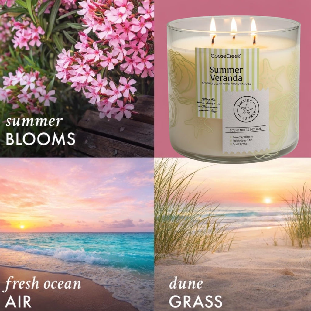 Seaside Summer Collection, Set o 3-Wick 14.5 oz Scented Candles, Soy Wax Blend with Essential Oils,