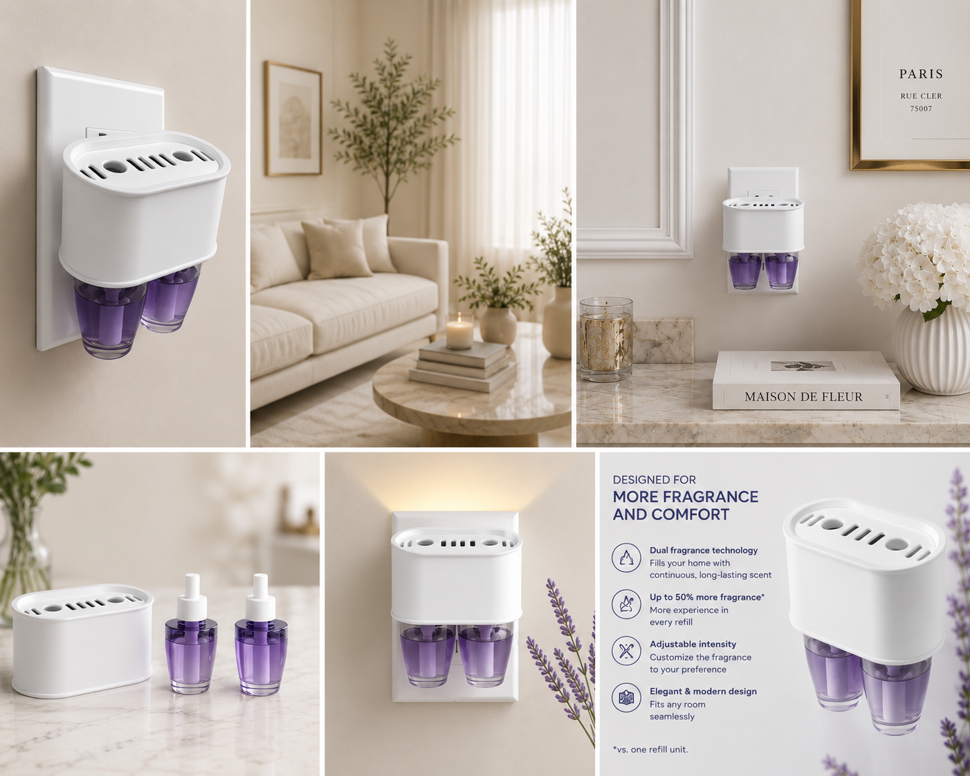DESIGNED FOR MORE FRAGRANCE AND COMFORT 豳 Dual fragrance Wall Diffuser