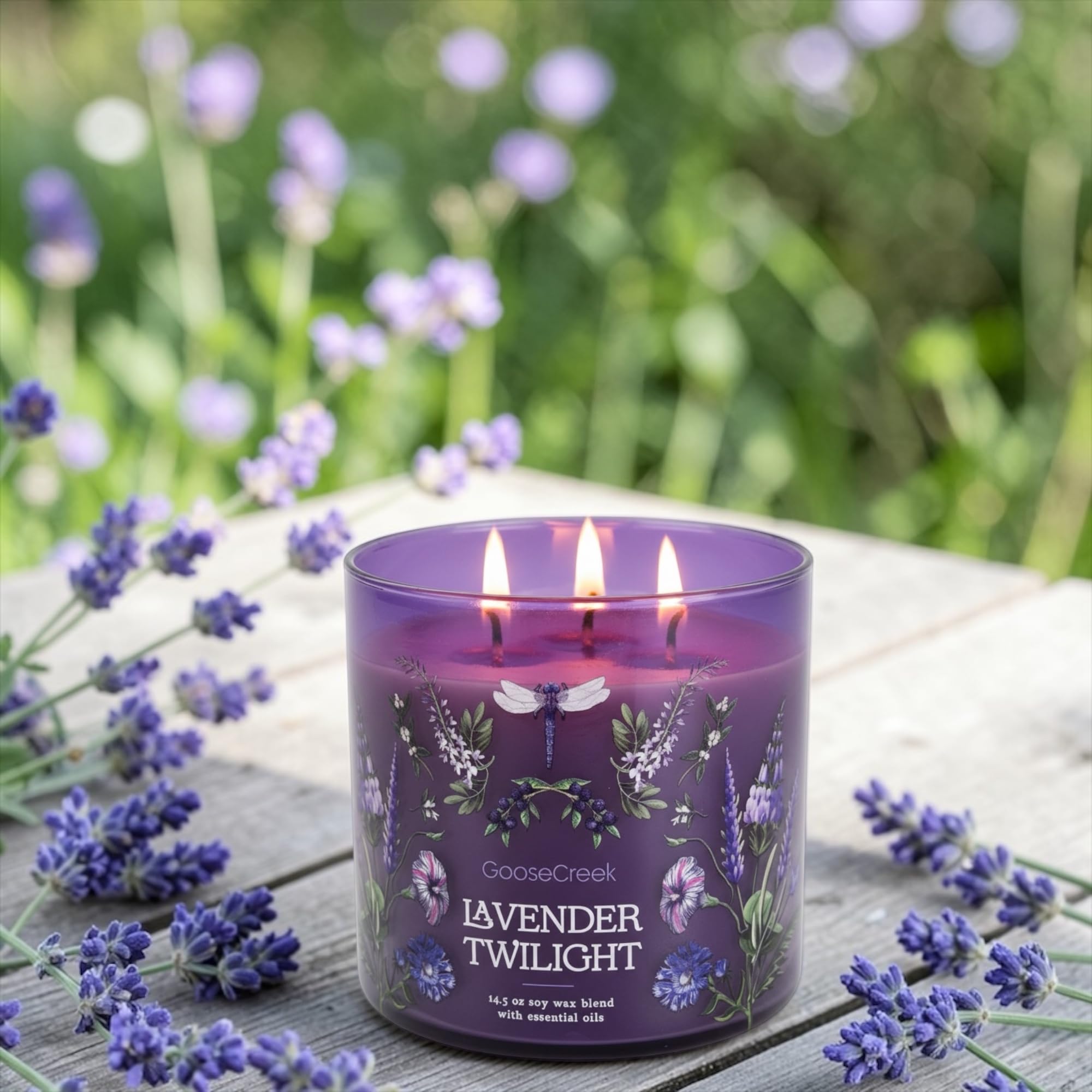 Lavender Twilight 3-Wick Candle, 14.5 oz Soy Wax Blend with Essential Oils, Sugared Lavender, Wild Blueberries & Fresh Spring Clouds