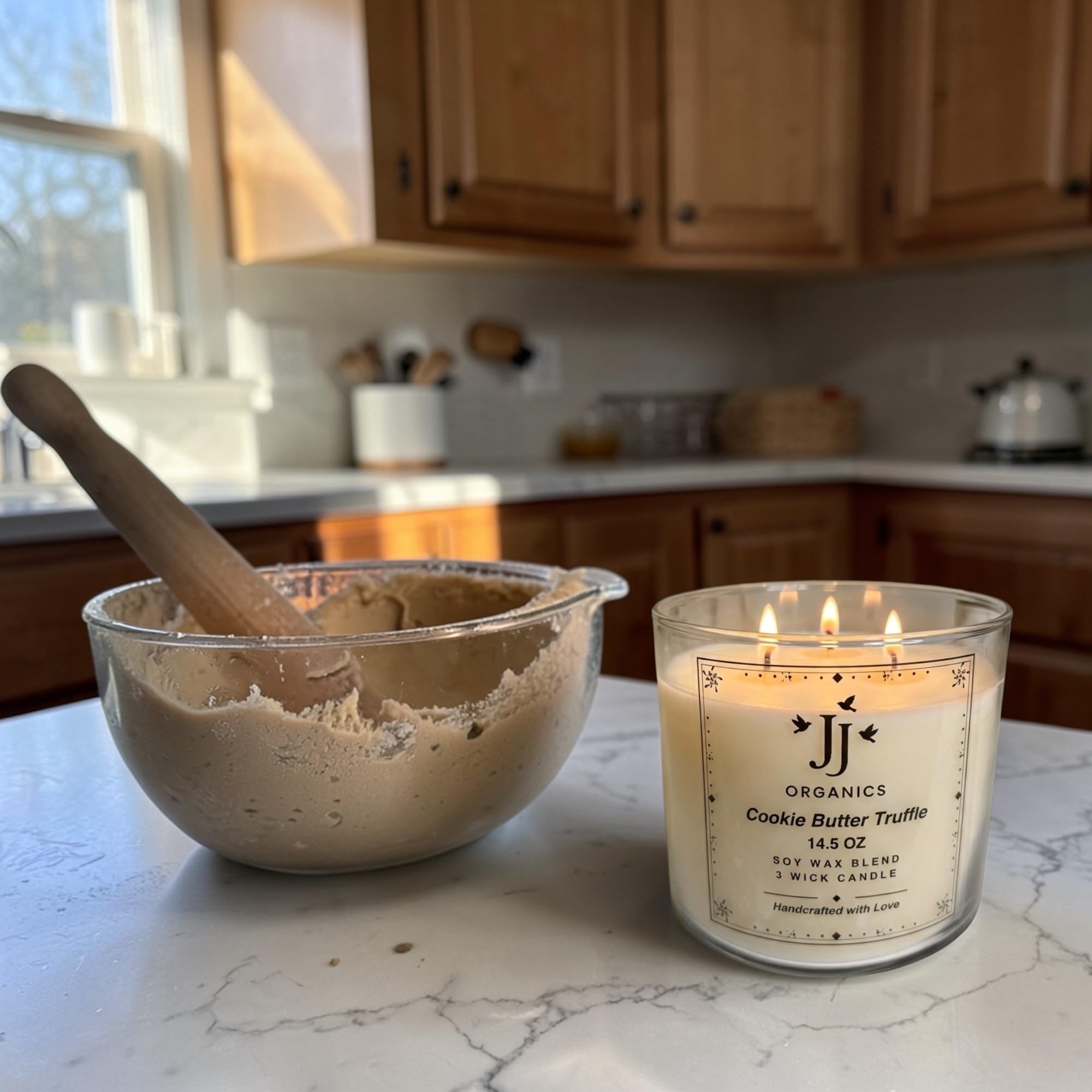 JJ Organics Cookie Butter Truffle Candle, Soy Wax Blend, 3 Wick, 14.5 oz, Handcrafted