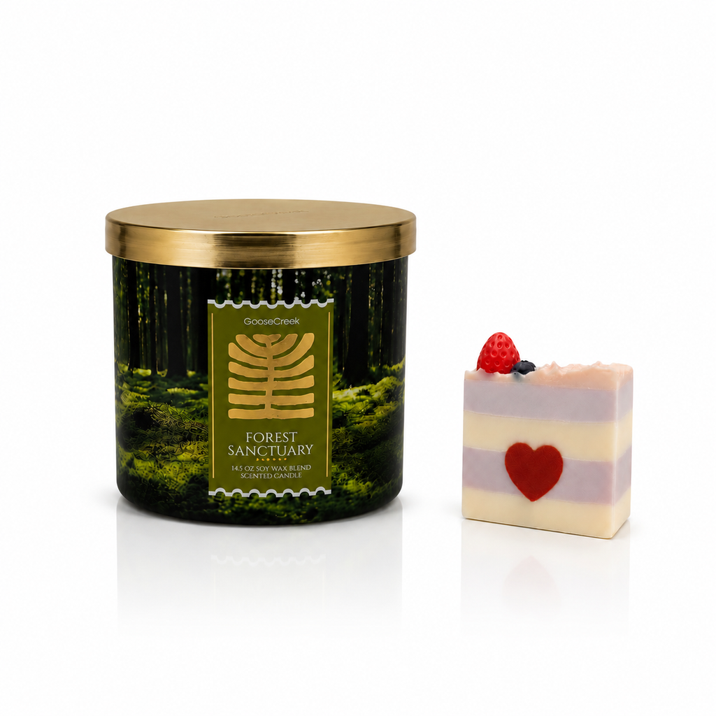 Forest Sanctuary Scented Candle, Soy Wax Blend, 14.5 oz, 3wick Pine Needles, Forest Lily, Fresh Lavender, Worn Cedarwood