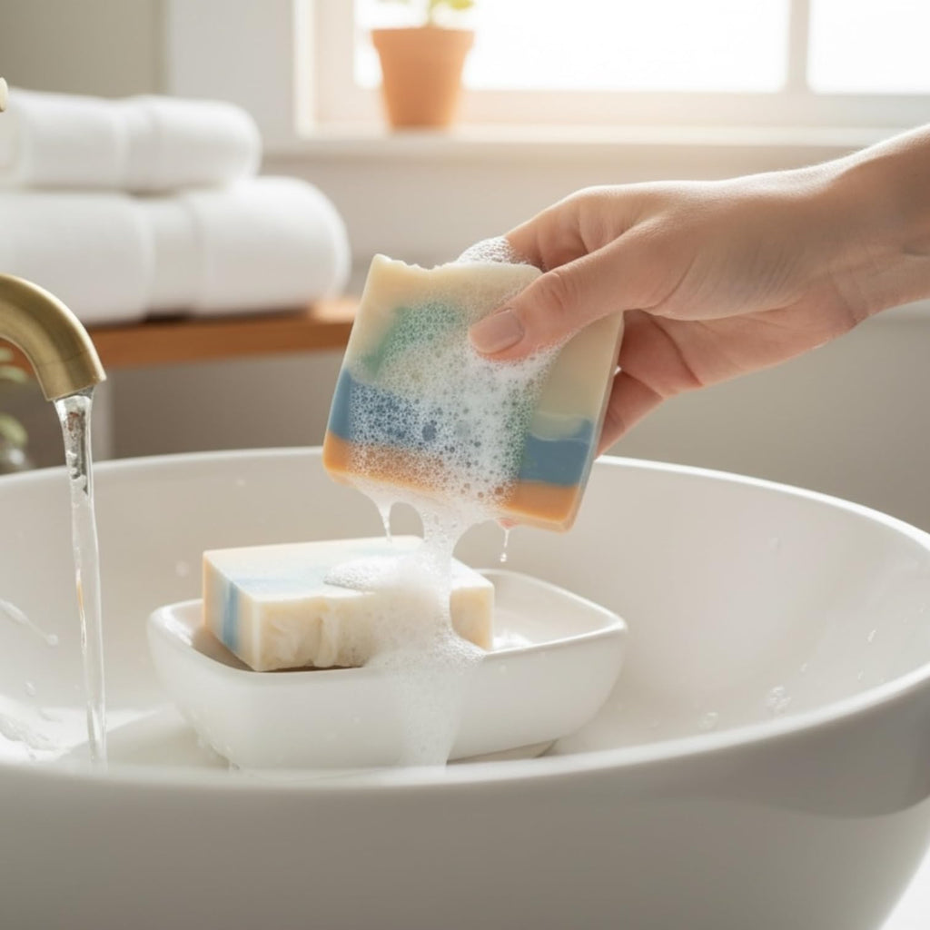 Handmade Artisan Soap Bars, Multi-Layered Decorative Design, Natural Bath Soap