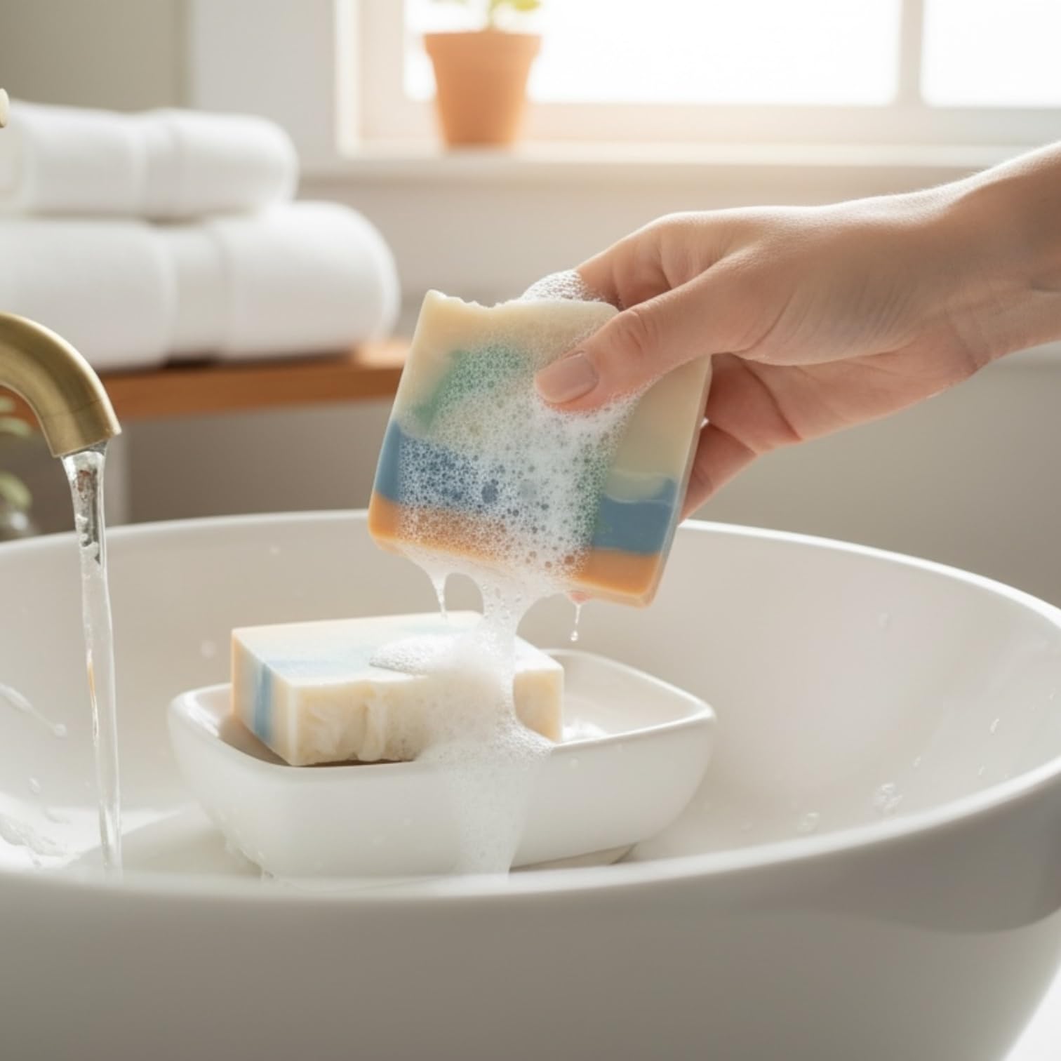 Handmade Artisan Soap Bars, Multi-Layered Decorative Design, Natural Bath Soap