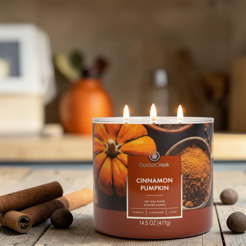 Cinnamon Pumpkin Scented Candle, Soy Wax Blend, 3-Wick, Country Pumpkin, Sweet Cinnamon, Warm Cardamom, 14.5 oz