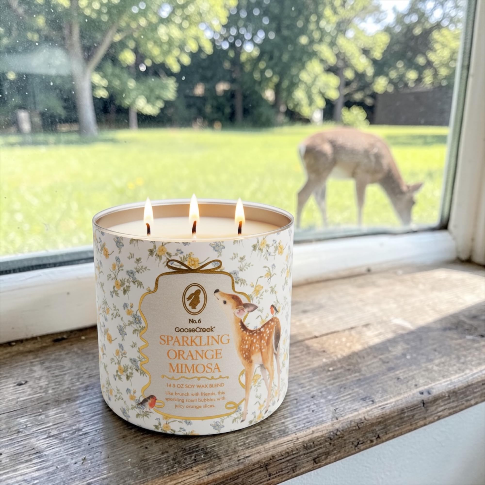 Sparkling Orange Mimosa Scented Candle, 14.5 oz Soy Wax Blend with Gold Lid, Includes Artisanal Goat Soap Gift