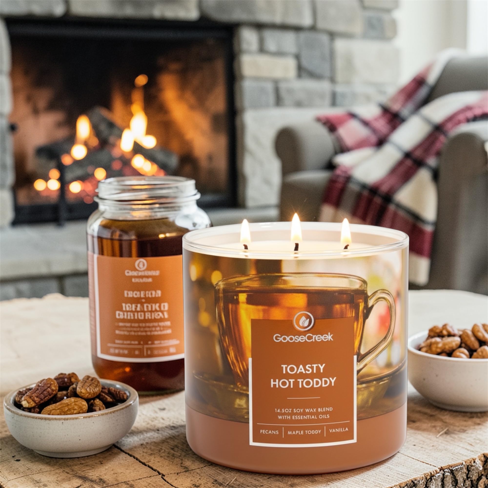 Toasty Hot Toddy Candle, 14.5 oz Soy Wax Blend with Essential Oils, Dark Rum, Molten Maple, Toasted Pecans, Spiced Vanilla