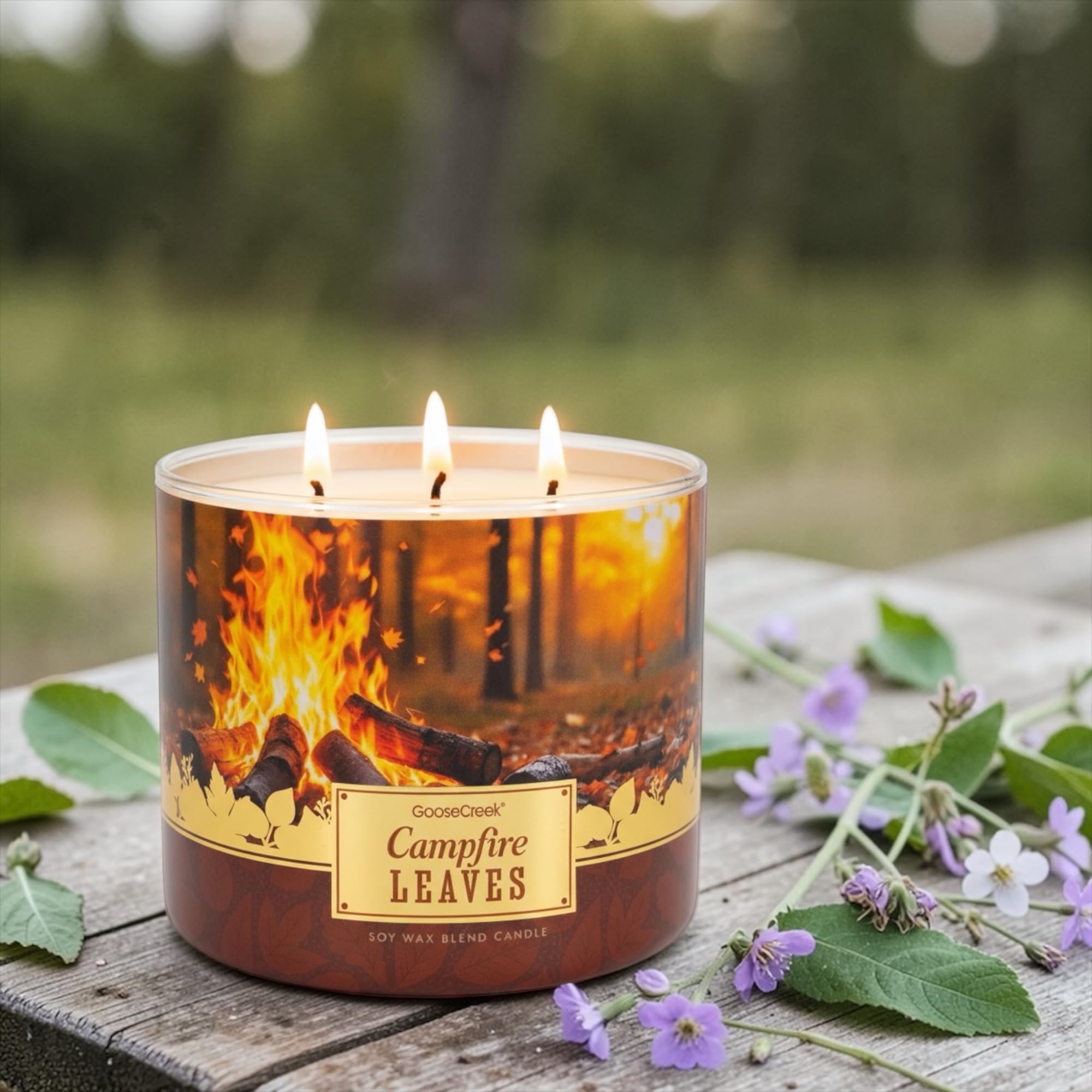 Campfire Leaves Soy Wax Blend Candle, 3-Wick, Brandied Apple, Charred Chestnuts, Fallen Leaves, Glowing Embers