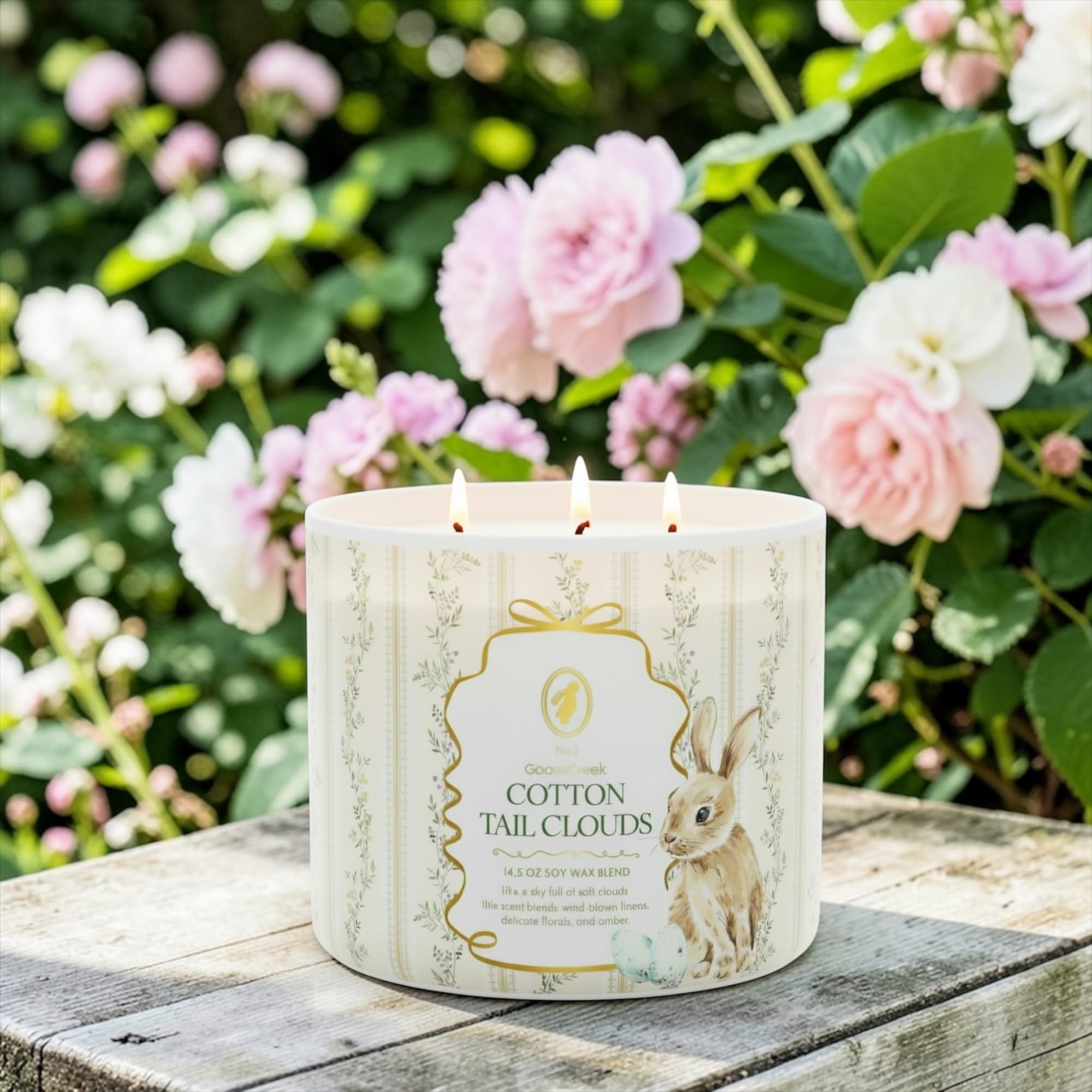 Cotton Tail Clouds Scented Candle, 14.5 oz Soy Wax Blend with Artisanal Soap Gift, Wind-Blown Linens and Delicate Florals